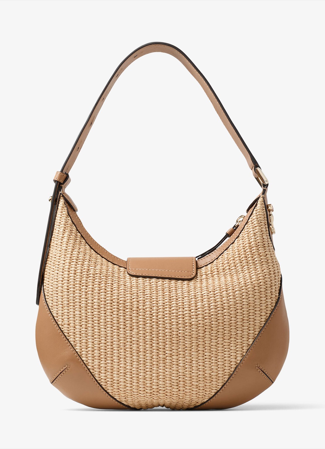 Jimmy Choo Bar Hobo/S schoudertas van raffia met kalfsleren details - achterkant 6 beige