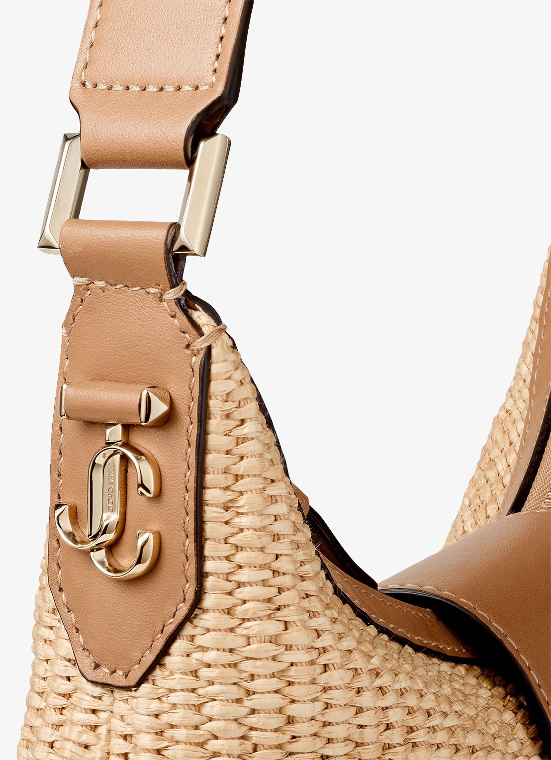 Jimmy Choo Bar Hobo/S schoudertas van raffia met kalfsleren details - detail 3 beige