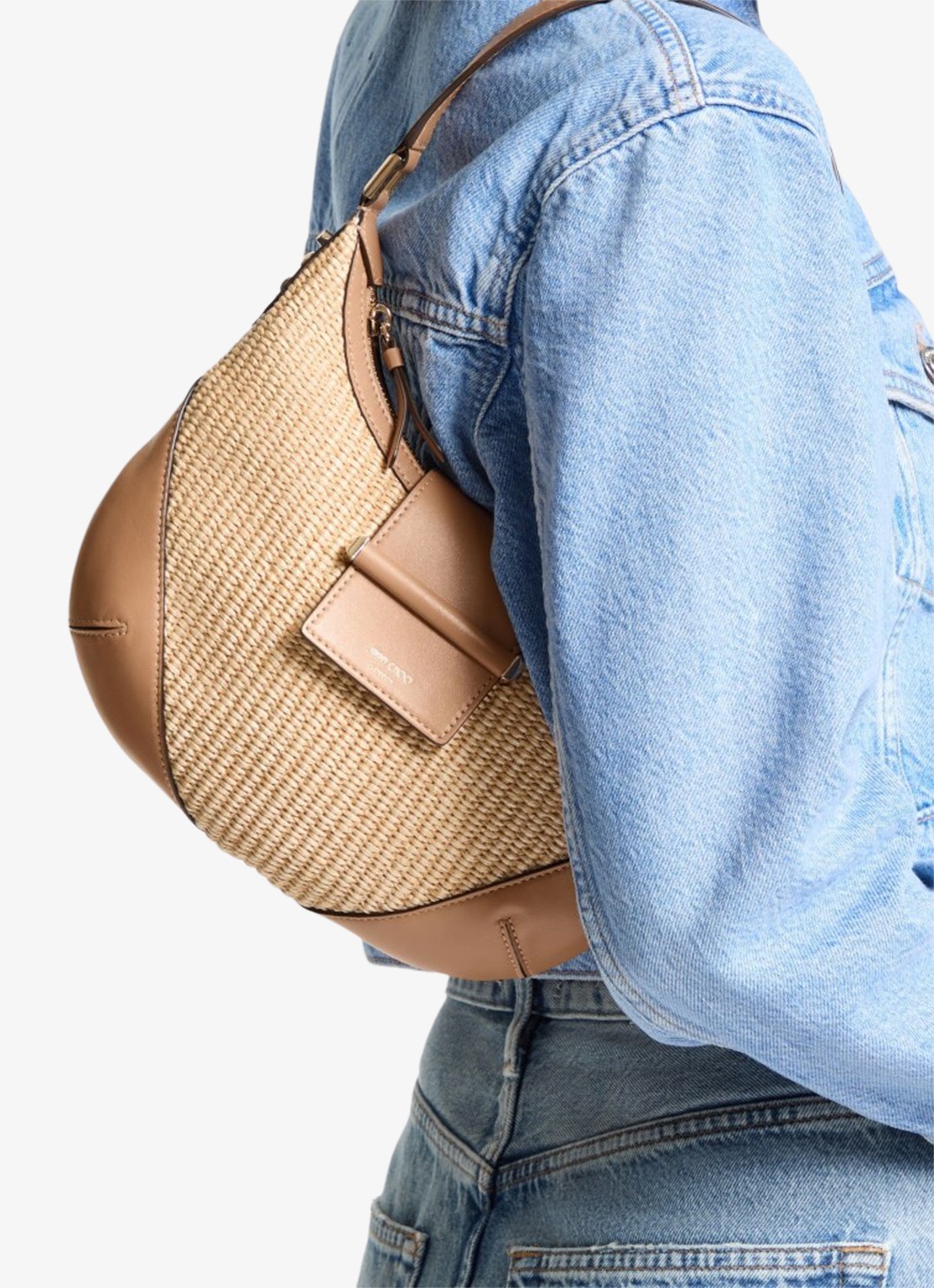 Jimmy Choo Bar Hobo/S schoudertas van raffia met kalfsleren details - voorkant 8 beige