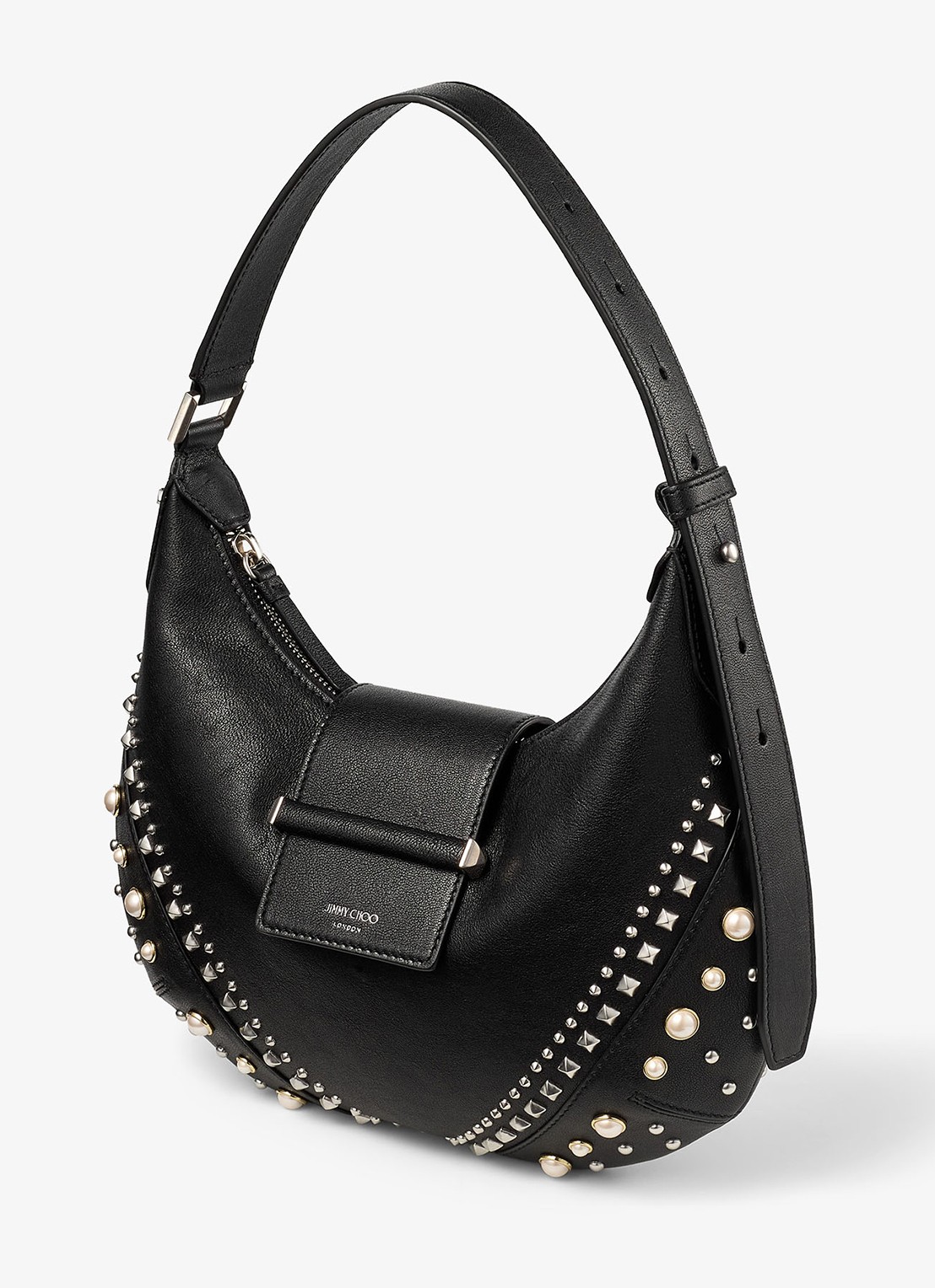 Jimmy Choo Bar Hobo/S schoudertas van schapenleer met studs - voorkant 3 zwart