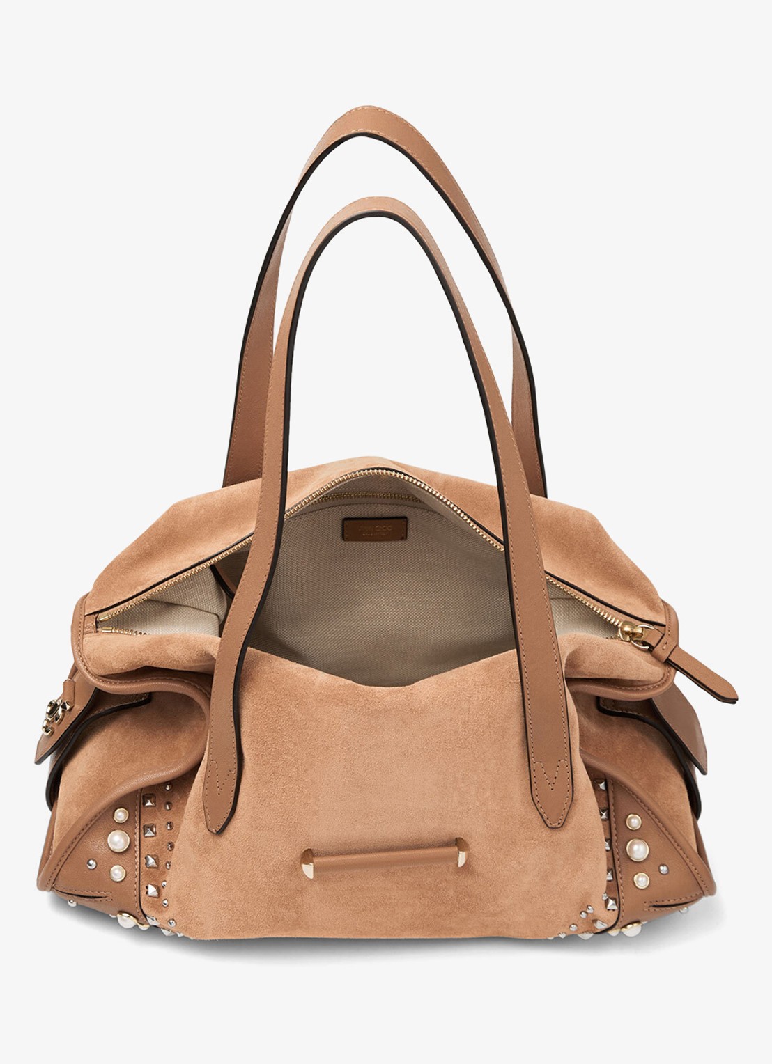 Jimmy Choo Bar Holdall Medium schoudertas van suède met studs - detail bruin
