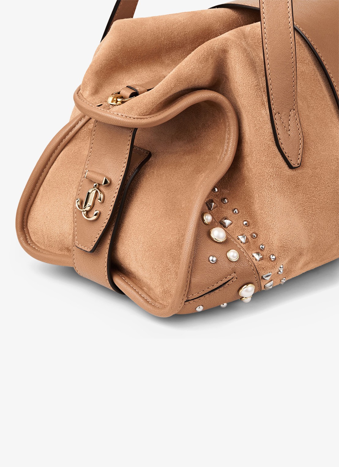 Jimmy Choo Bar Holdall Medium schoudertas van suède met studs - detail 2 bruin