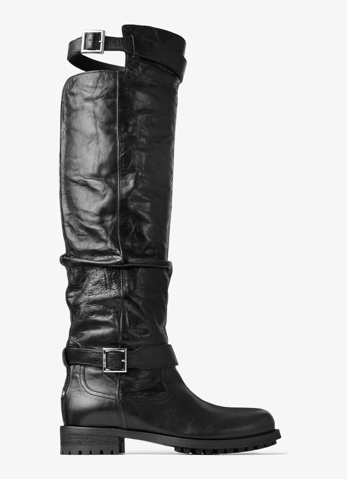Jimmy Choo Biker overknee laars van lamsleer - voorkant 3 zwart