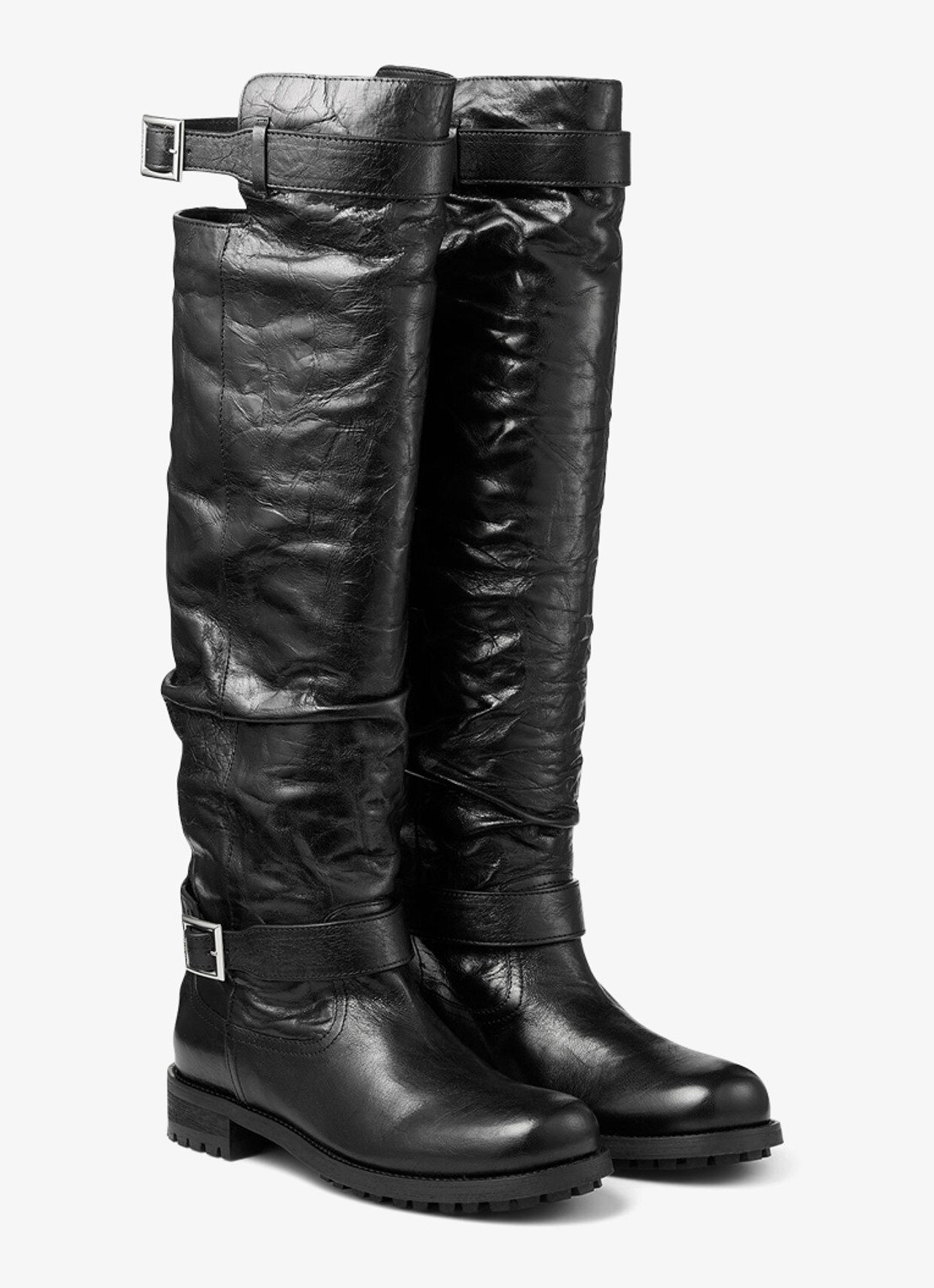 Jimmy Choo Biker overknee laars van lamsleer - voorkant 4 zwart