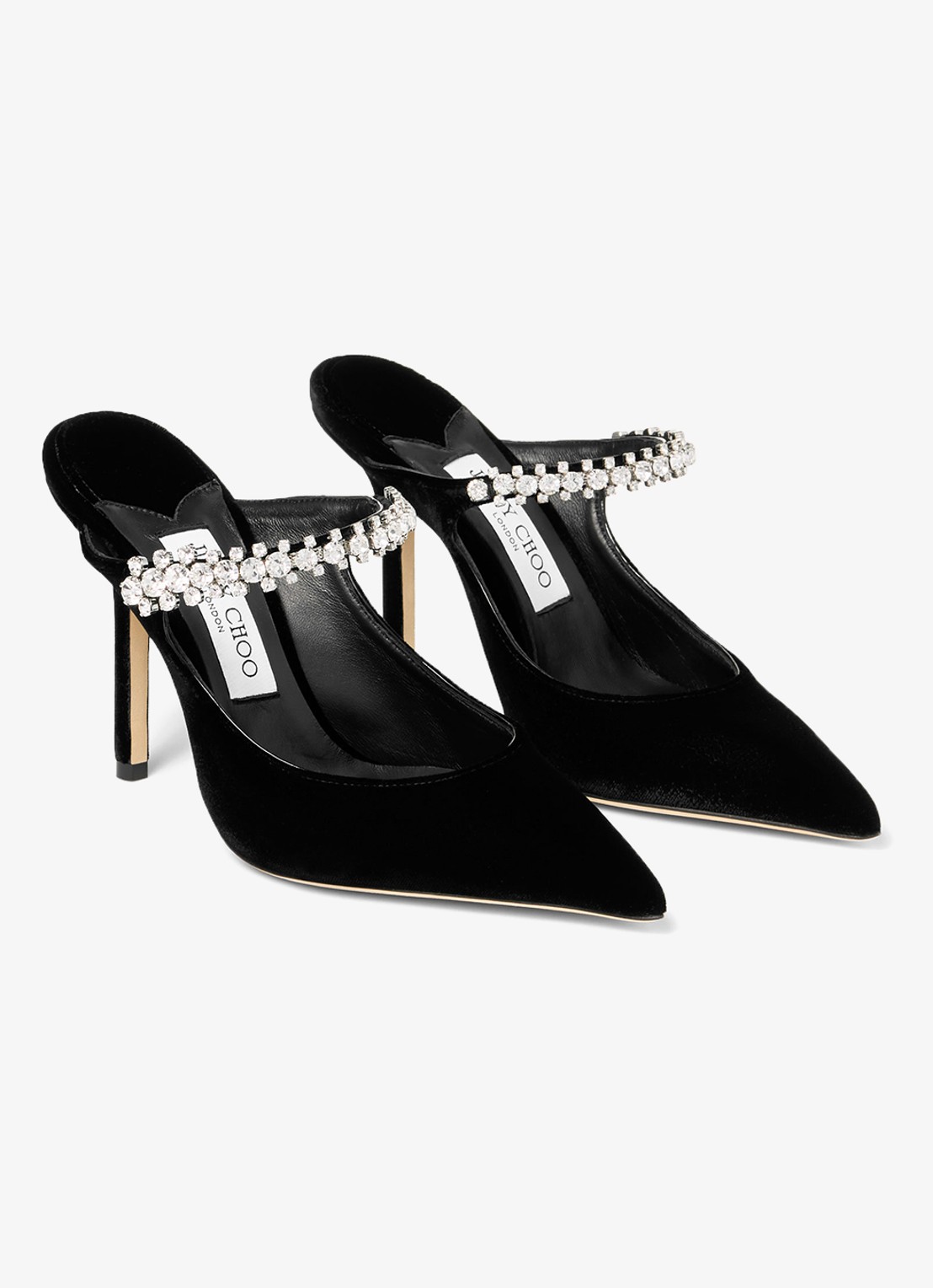 Jimmy Choo Bing 100 muiltje van fluweel - voorkant 2 zwart