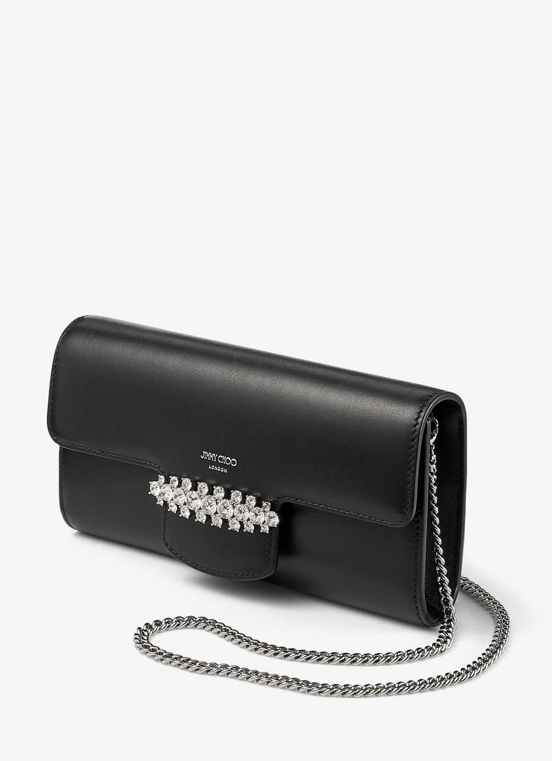 Jimmy Choo Bing clutch van kalfsleer met afneembare schouderriem - voorkant 2 zwart