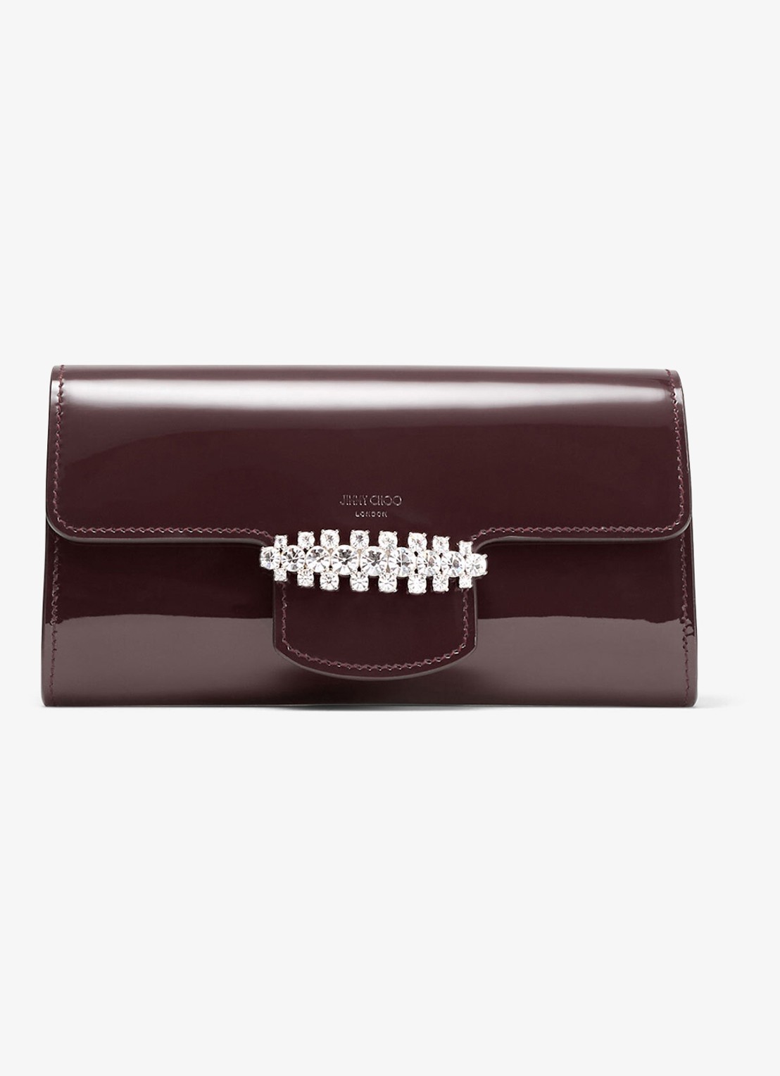 Jimmy Choo Bing clutch van lakleer met afneembare schouderriem - voorkant 4 deep merlot