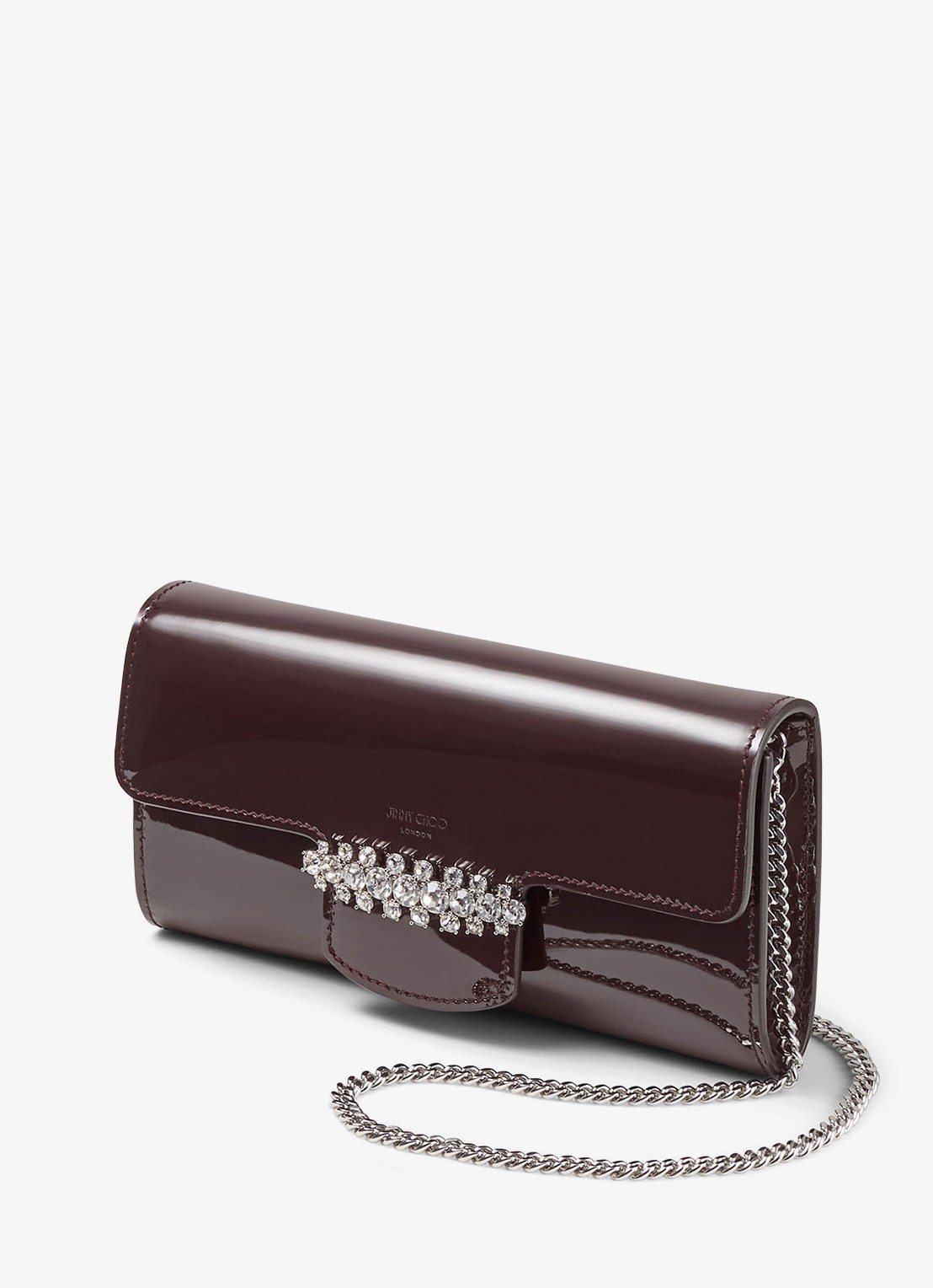 Jimmy Choo Bing clutch van lakleer met afneembare schouderriem - voorkant 5 deep merlot