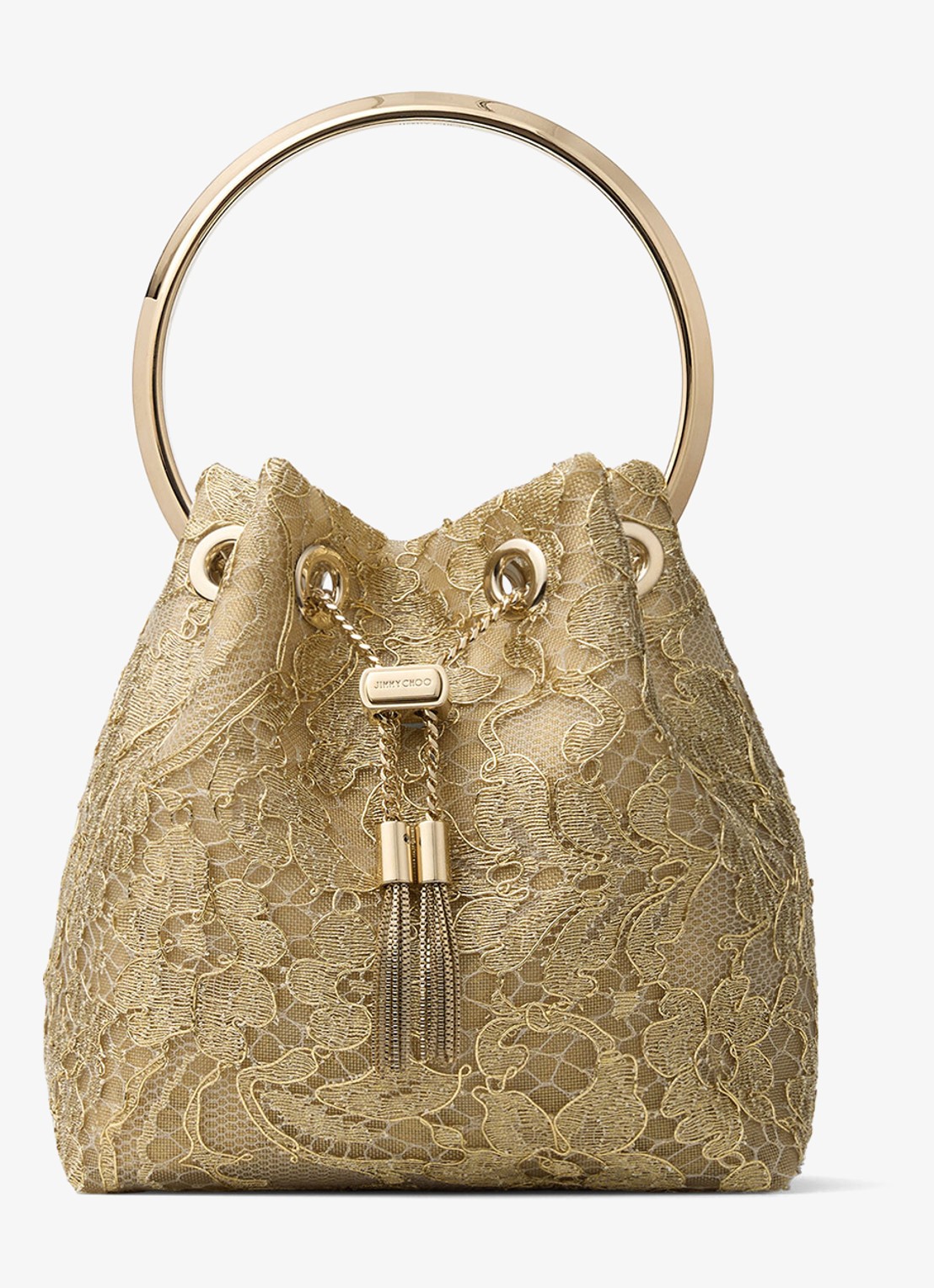 Jimmy Choo Bon Bon handtas van kant - voorkant goud