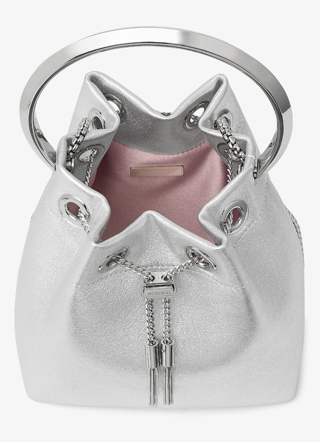 Jimmy Choo Bon Bon handtas van lamsleer met metallic finish - detail zilver