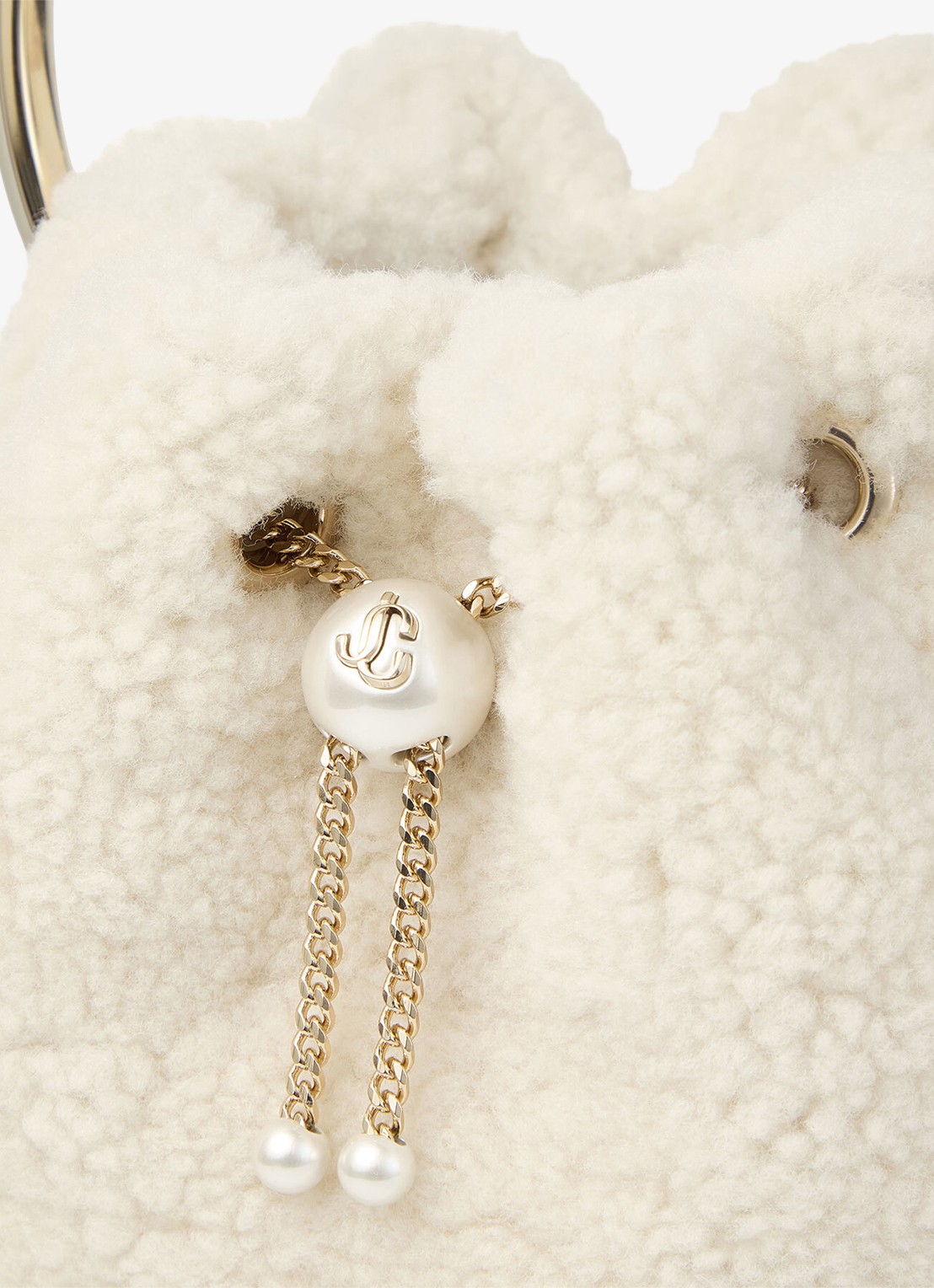 Jimmy Choo Bon Bon handtas van lamsvacht - detail 2 gebroken wit