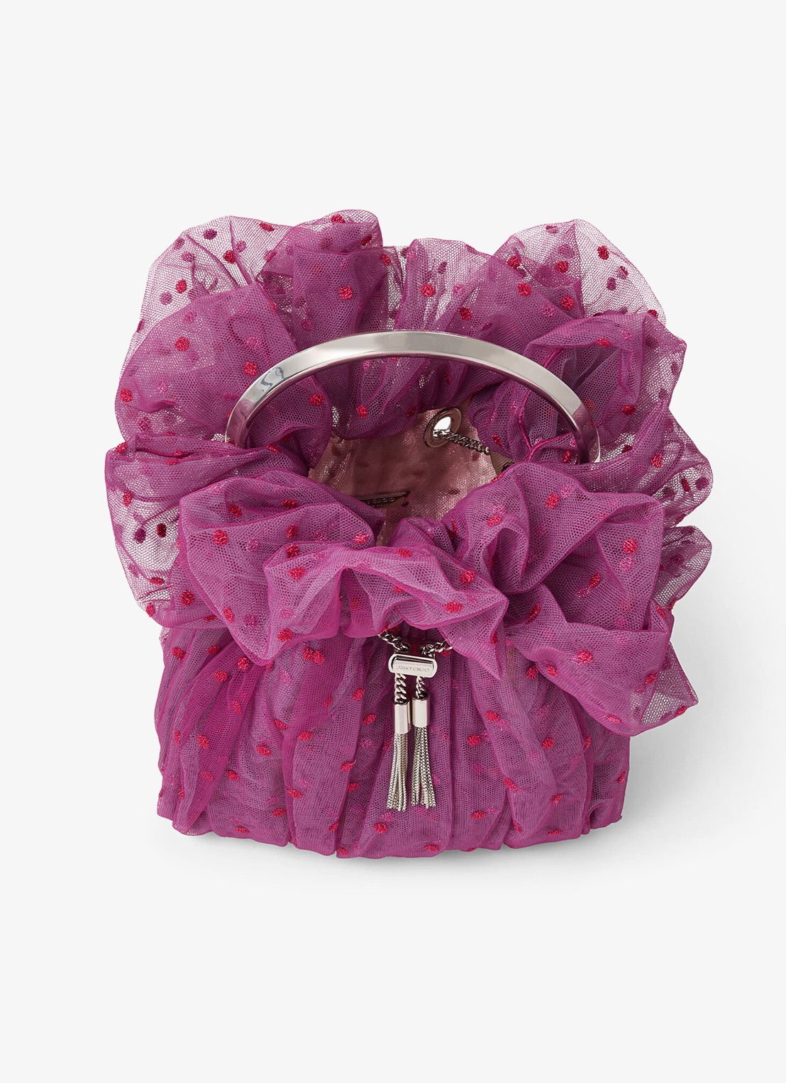 Jimmy Choo Bon Bon handtas van mesh - detail paars