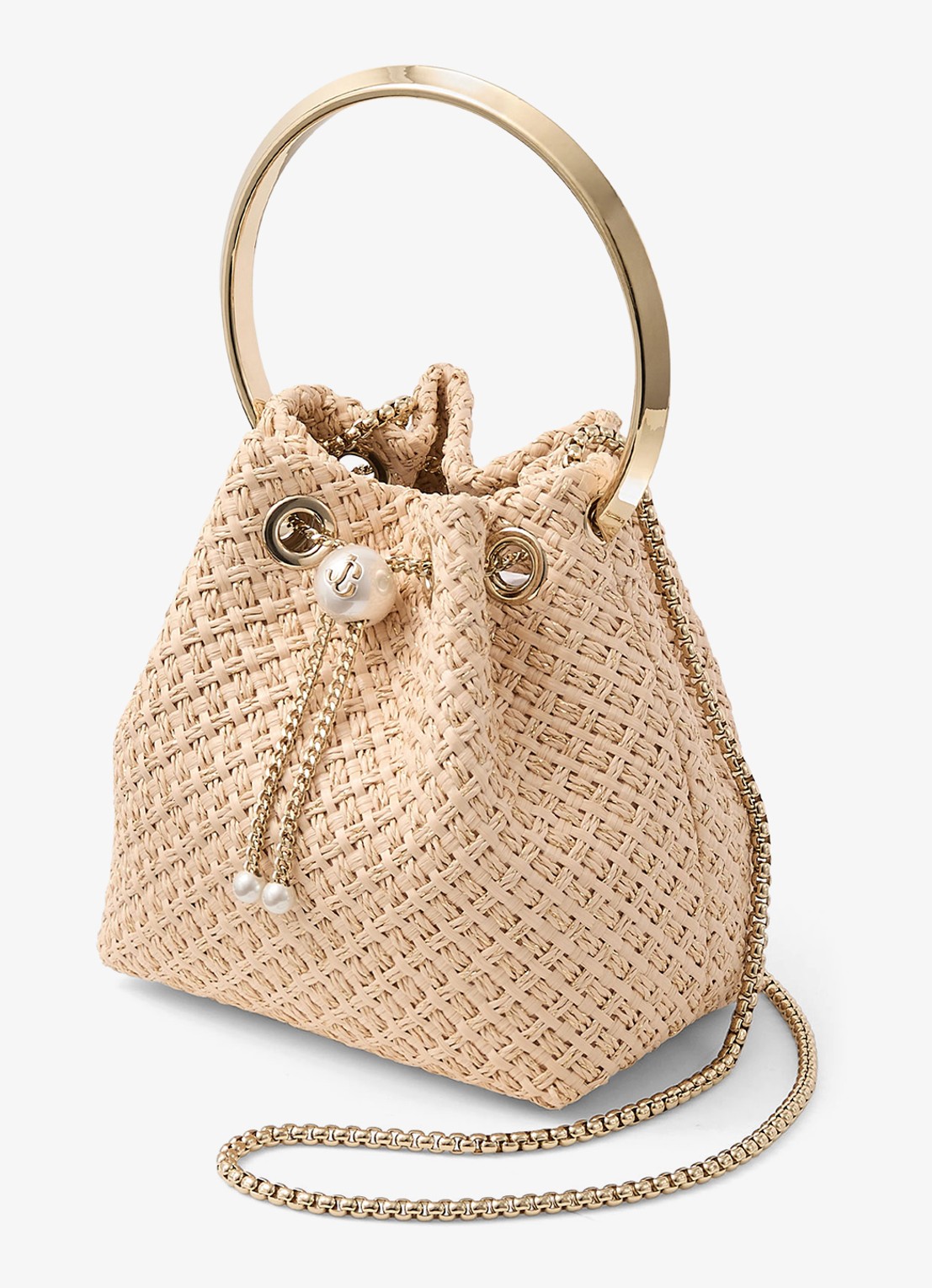 Jimmy Choo Bon Bon handtas van raffia - voorkant 2 beige