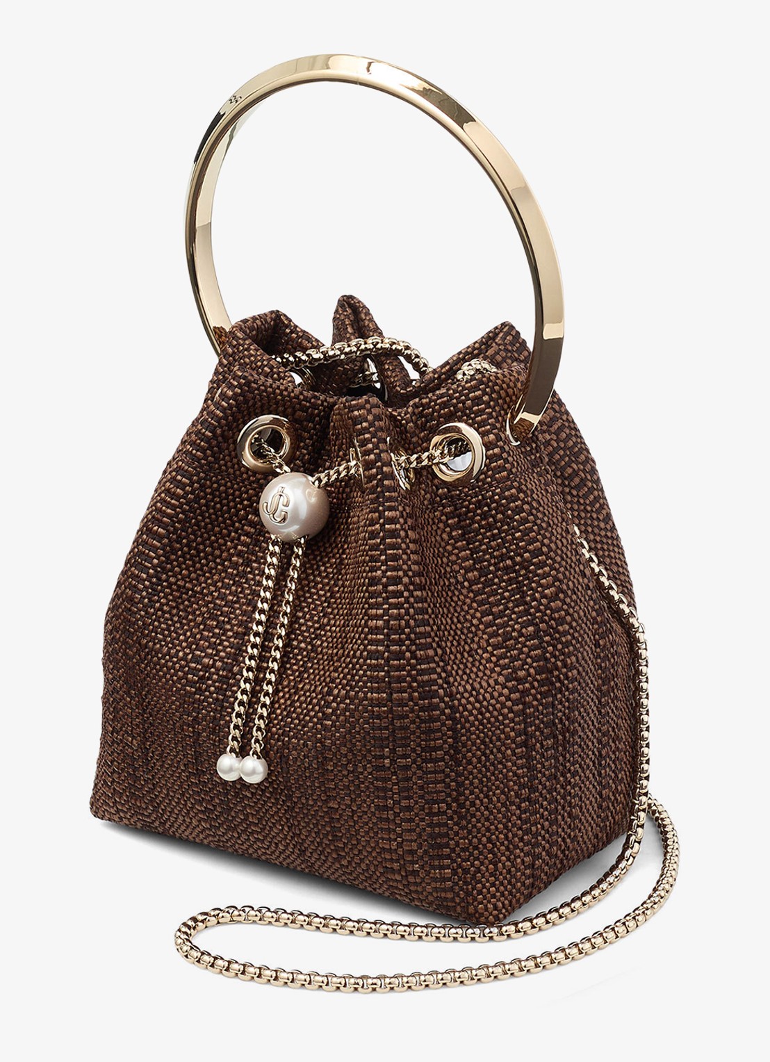 Jimmy Choo Bon Bon handtas van raffia - detail bruin