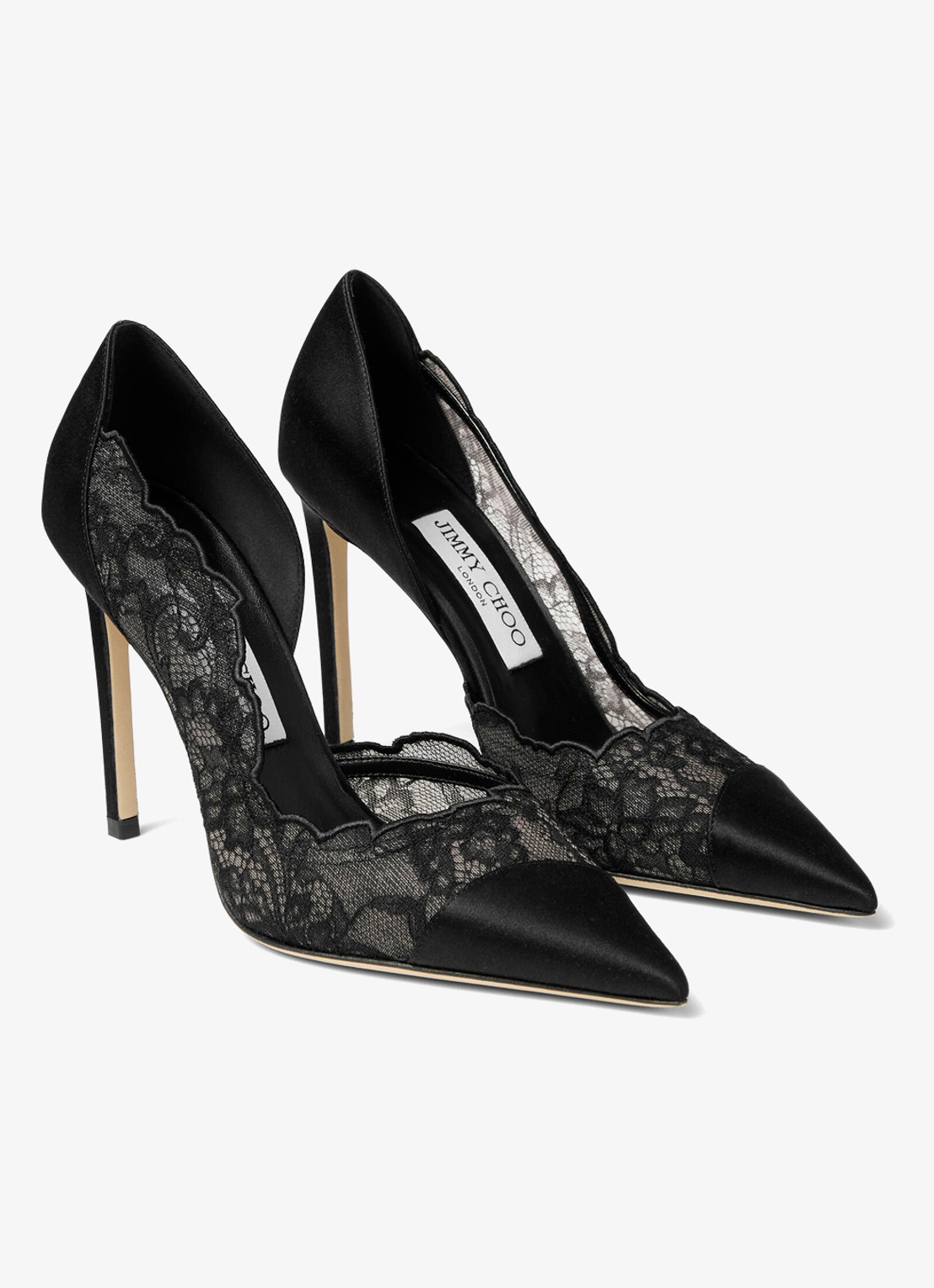 Jimmy Choo Brigitte 100 pump van kant met details van satijn - voorkant 2 zwart
