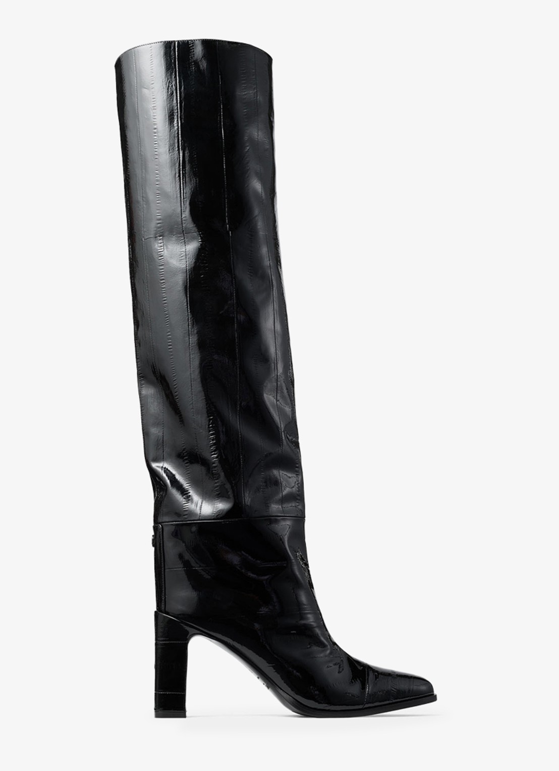 Jimmy Choo Caly 85 overknee laars van kalfsleer  - voorkant zwart