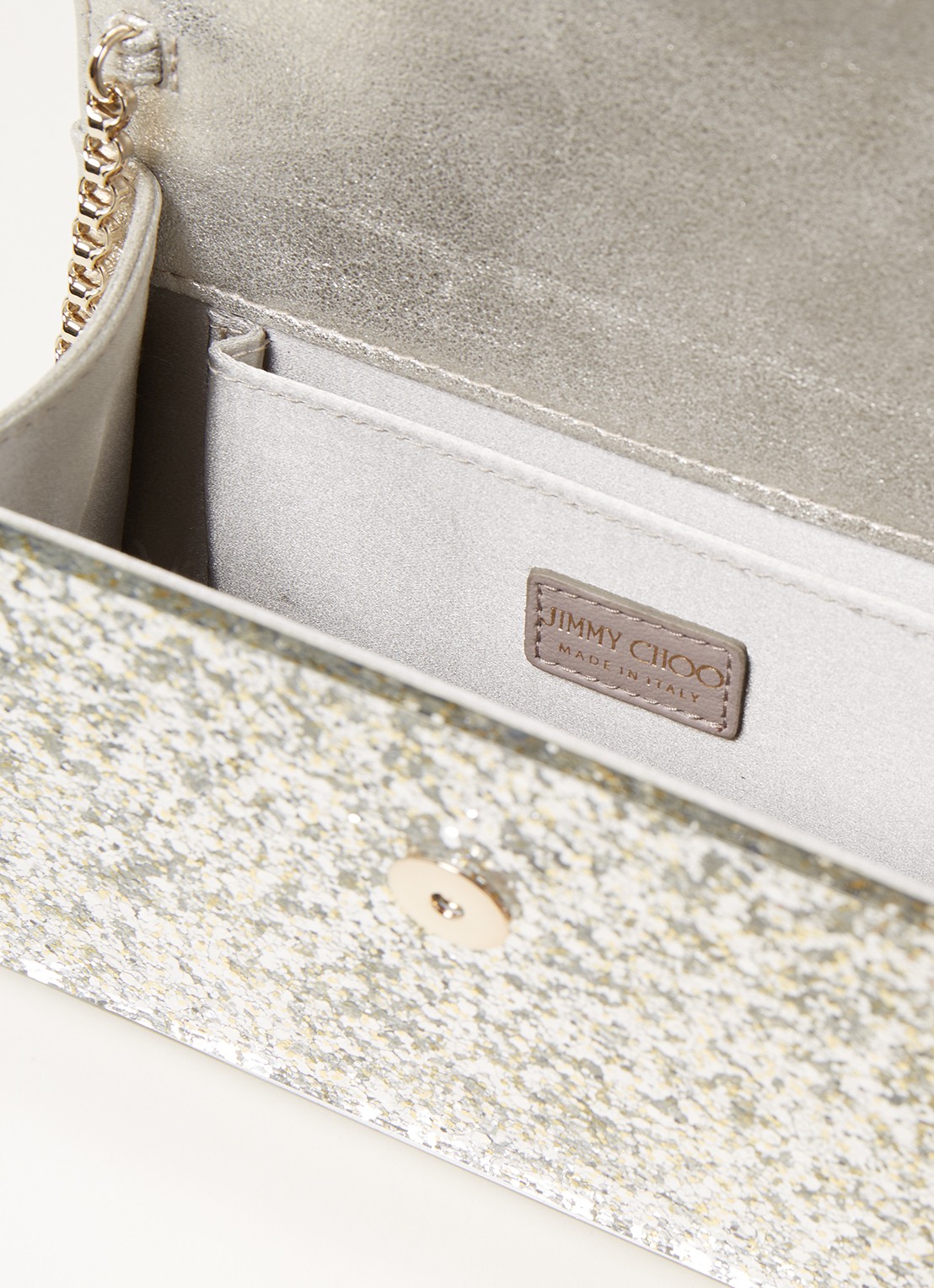 Jimmy Choo Candy clutch met glitter - detail 2 zilver