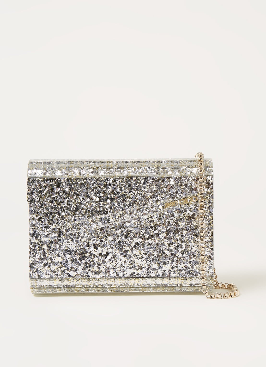 Jimmy Choo Candy clutch met glitter - voorkant 4 zilver