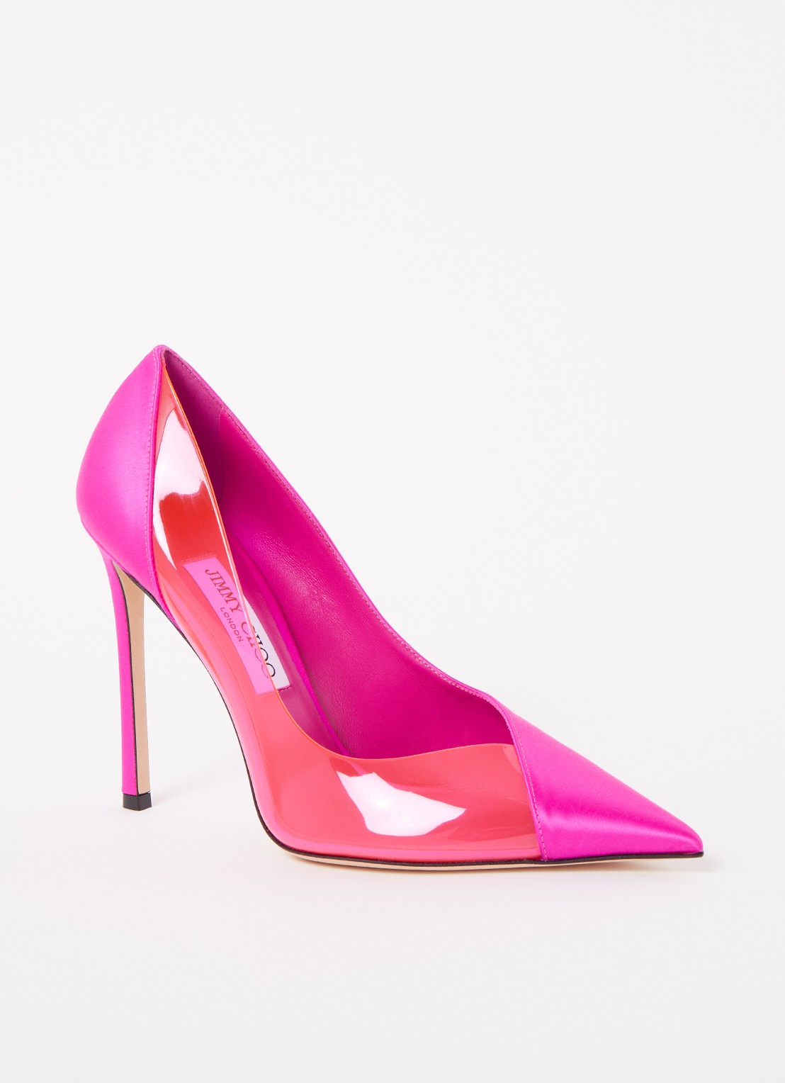 Jimmy Choo Cass pump van satijn - voorkant fuchsia