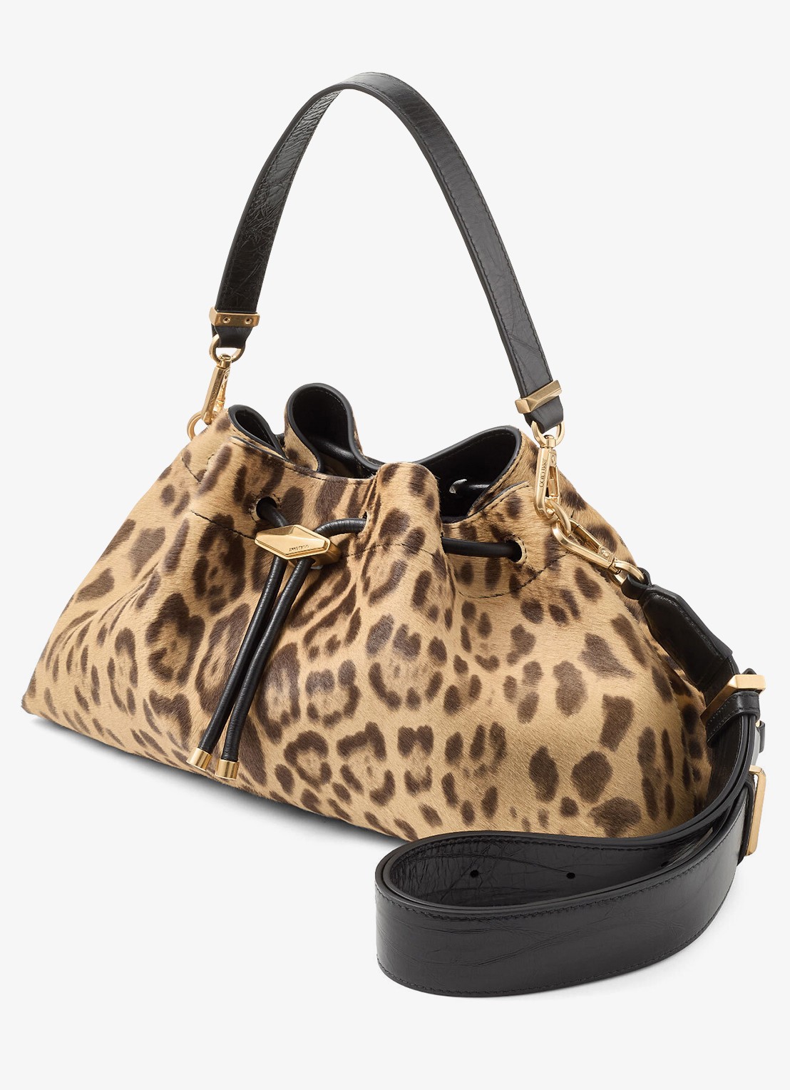 Jimmy Choo Cinch M schoudertas van kalfsleer met ponyhair - voorkant 7 bruin