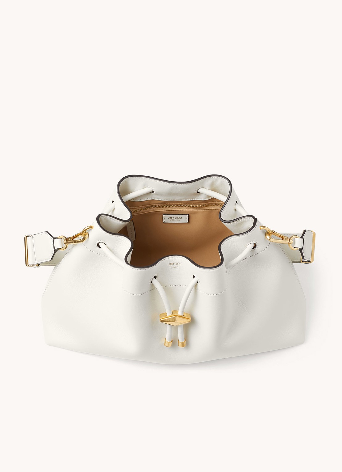 Jimmy Choo Cinch M schoudertas van kalfsleer - detail wit