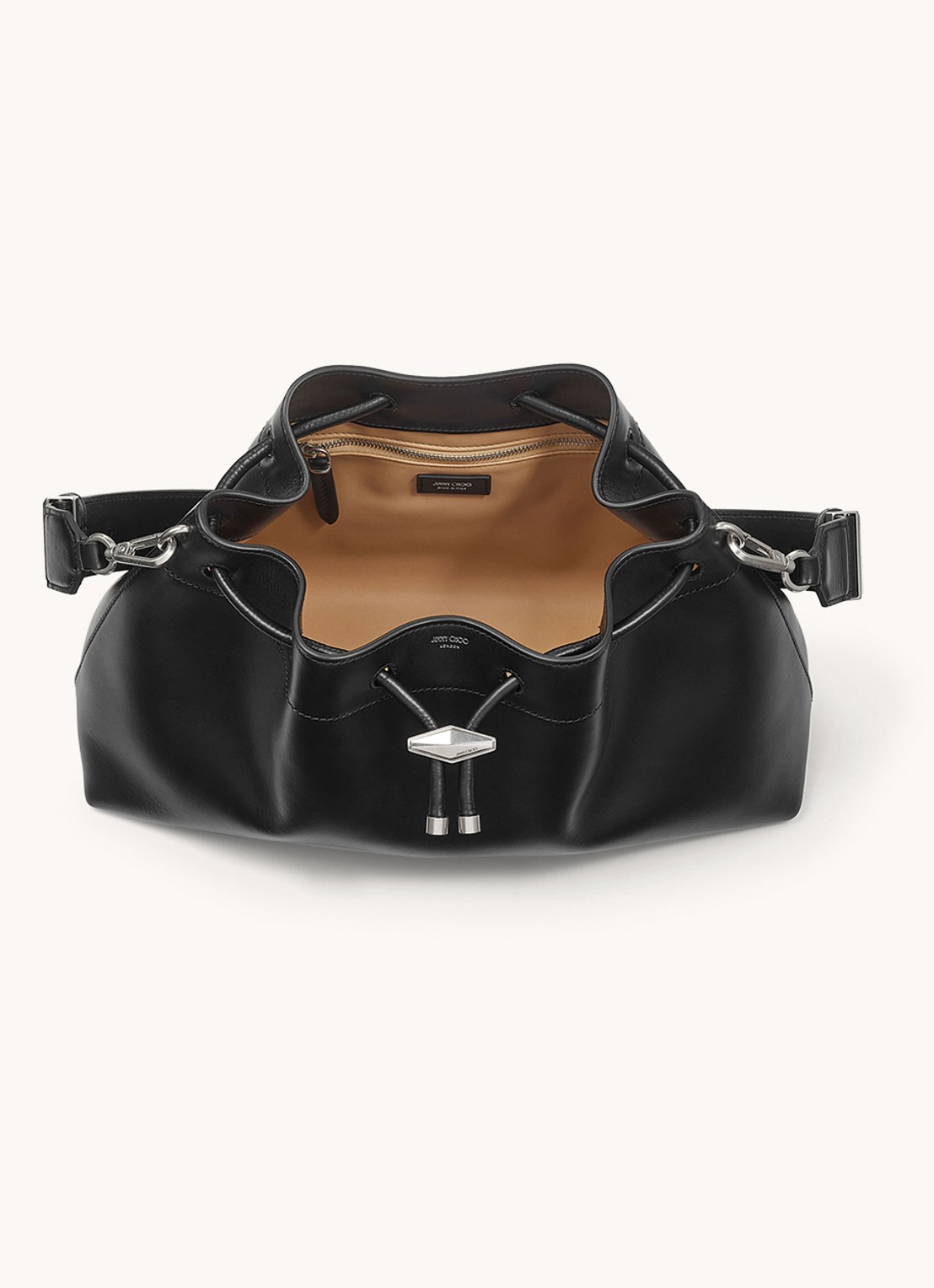Jimmy Choo Cinch M schoudertas van kalfsleer - detail zwart