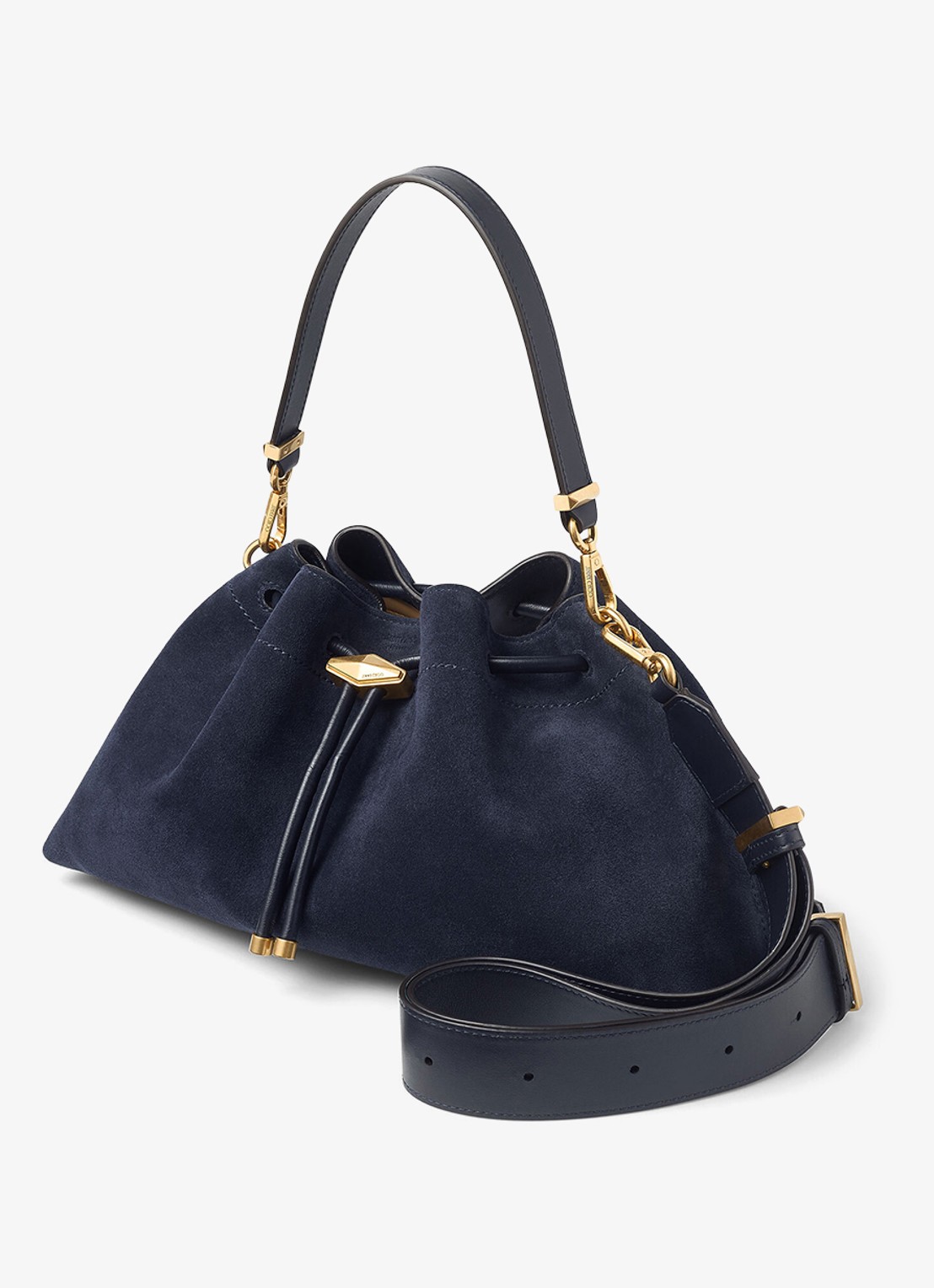 Jimmy Choo Cinch M schoudertas van kalfssuède met afneembare schouderriem - voorkant 5 donkerblauw
