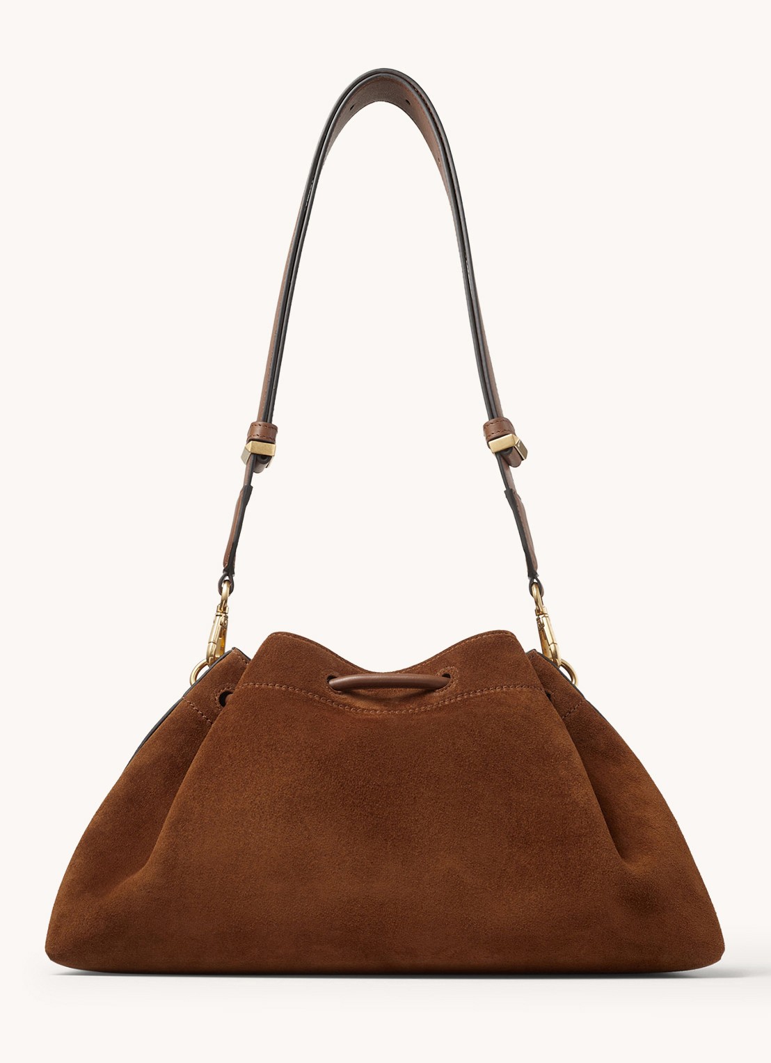 Jimmy Choo Cinch M schoudertas van kalfssuède - achterkant cognac