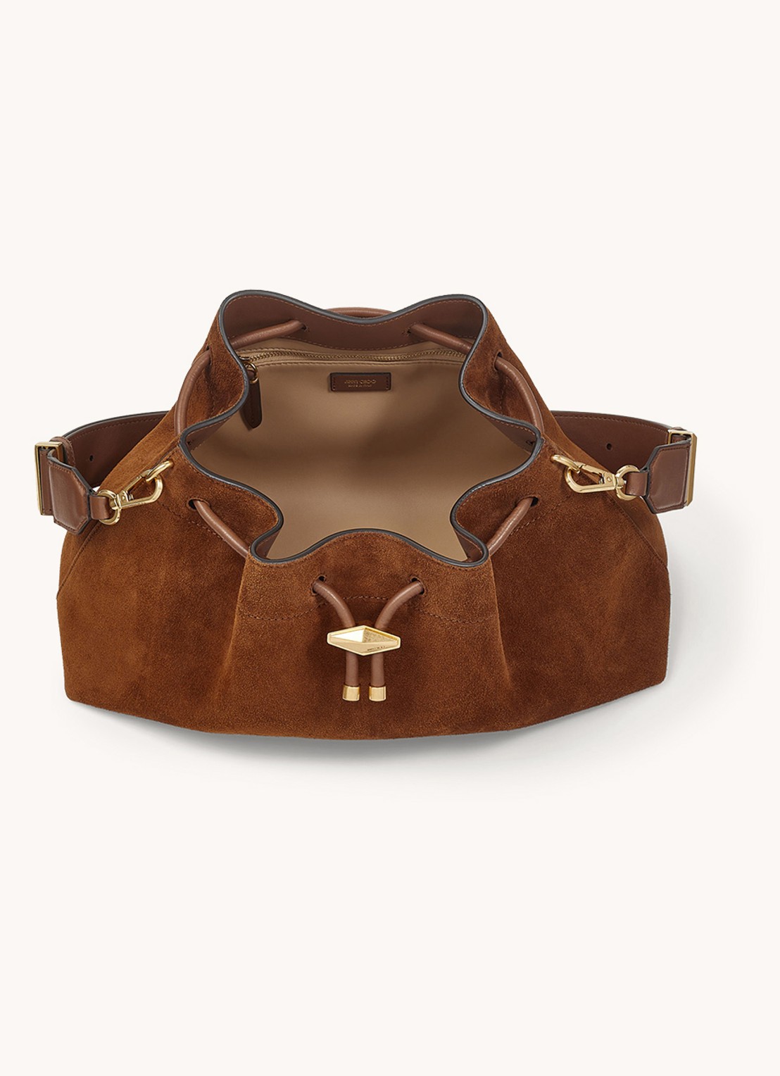 Jimmy Choo Cinch M schoudertas van kalfssuède - detail 4 cognac