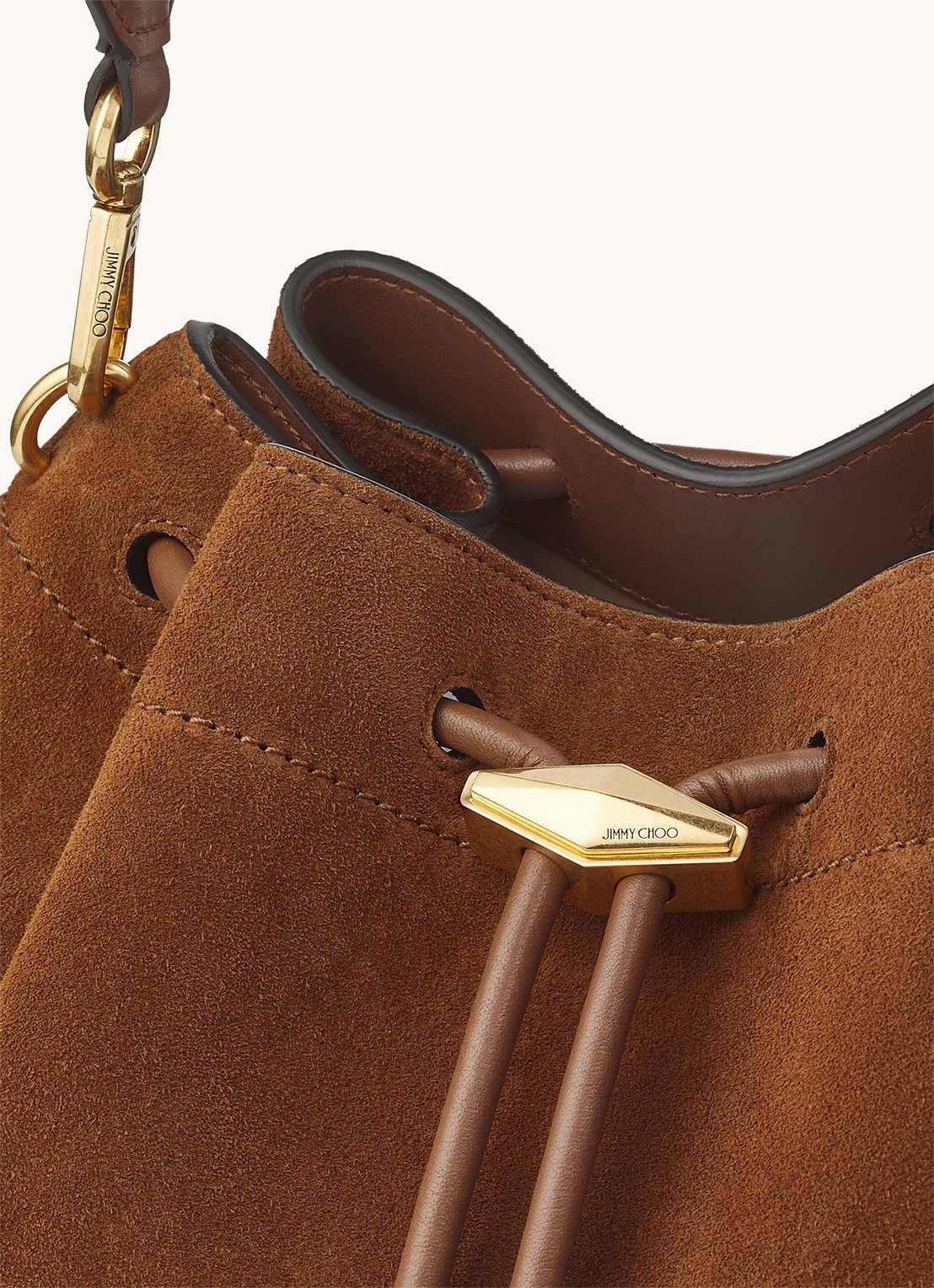 Jimmy Choo Cinch M schoudertas van kalfssuède - detail 5 cognac