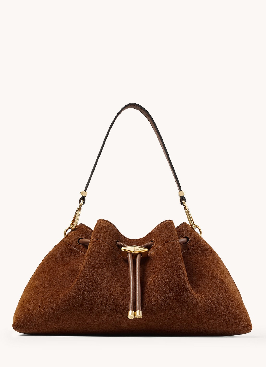 Jimmy Choo Cinch M schoudertas van kalfssuède - voorkant 2 cognac