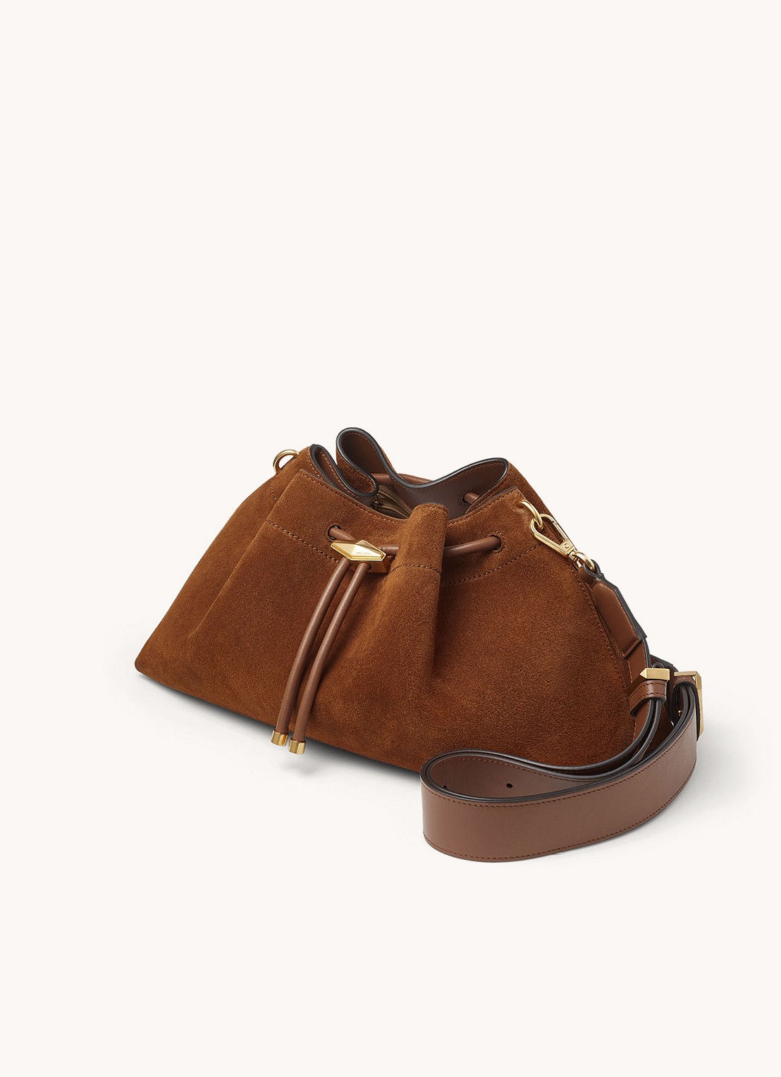 Jimmy Choo Cinch M schoudertas van kalfssuède - voorkant 3 cognac