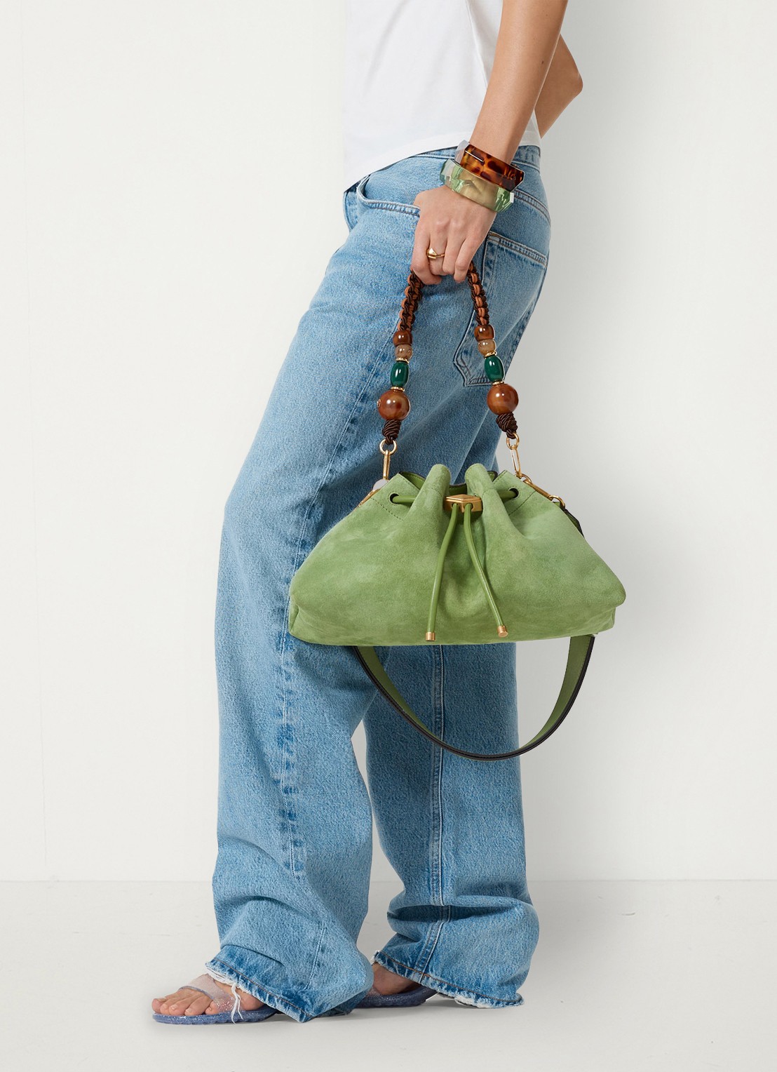 Jimmy Choo Cinch M schoudertas van kalfssuède - voorkant 8 groen