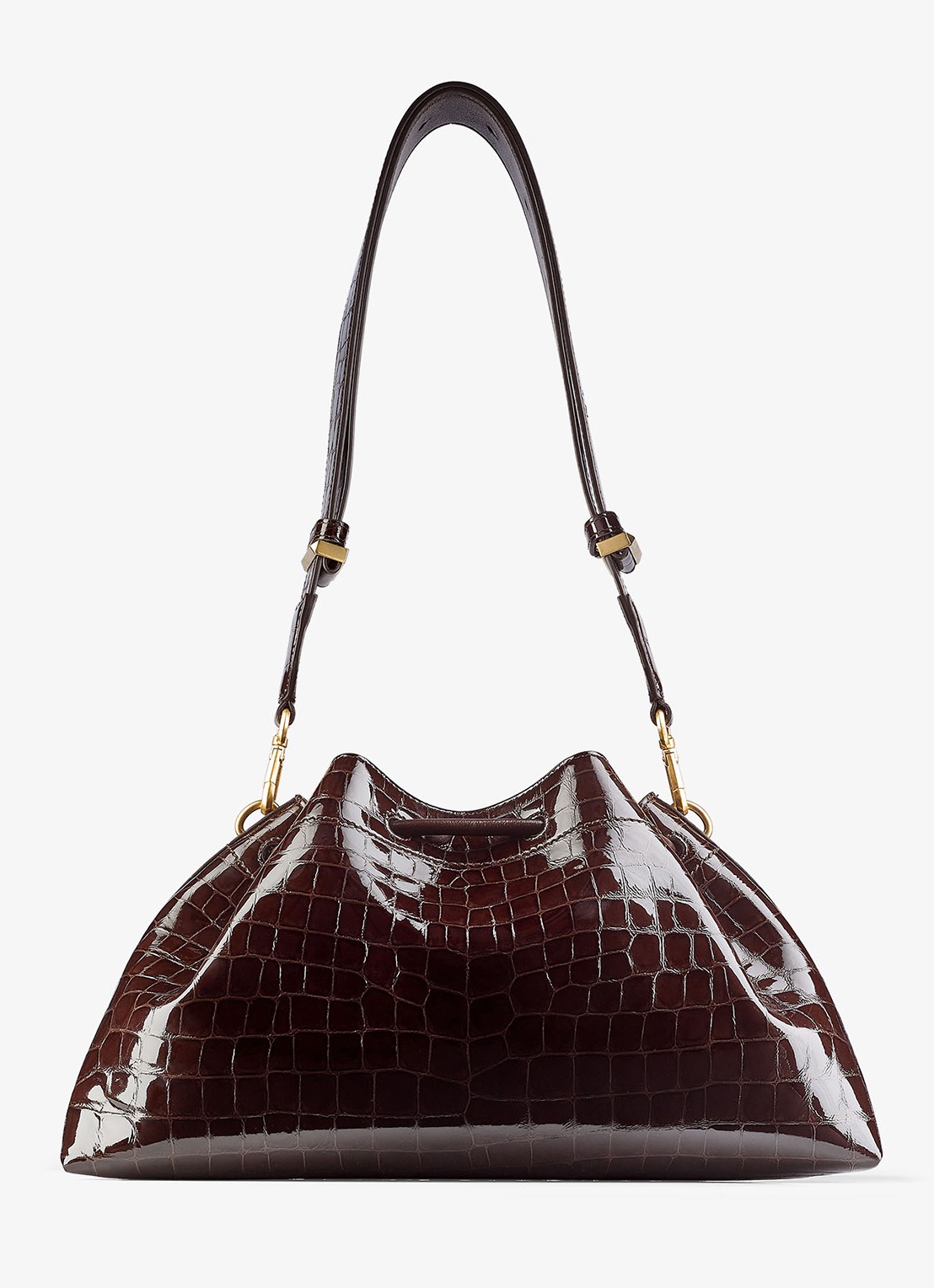 Jimmy Choo Cinch M schoudertas van leer met crocostructuur - achterkant 5 donkerbruin