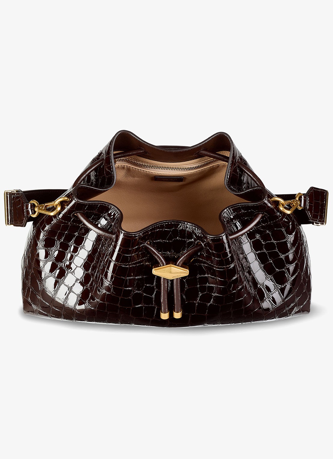 Jimmy Choo Cinch M schoudertas van leer met crocostructuur - detail 3 donkerbruin