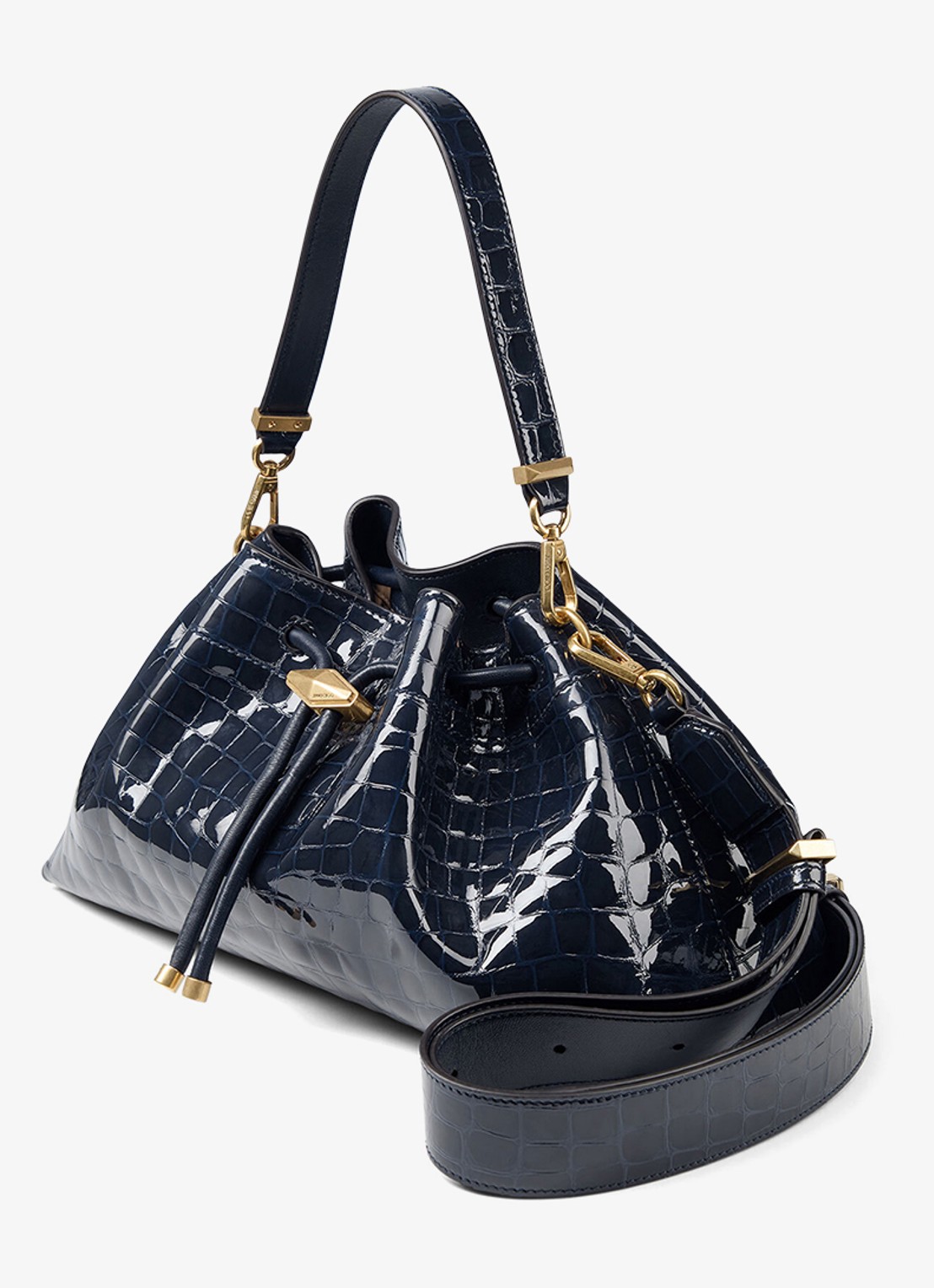 Jimmy Choo Cinch M schoudertas van leer met crocostructuur - voorkant 2 donkerblauw