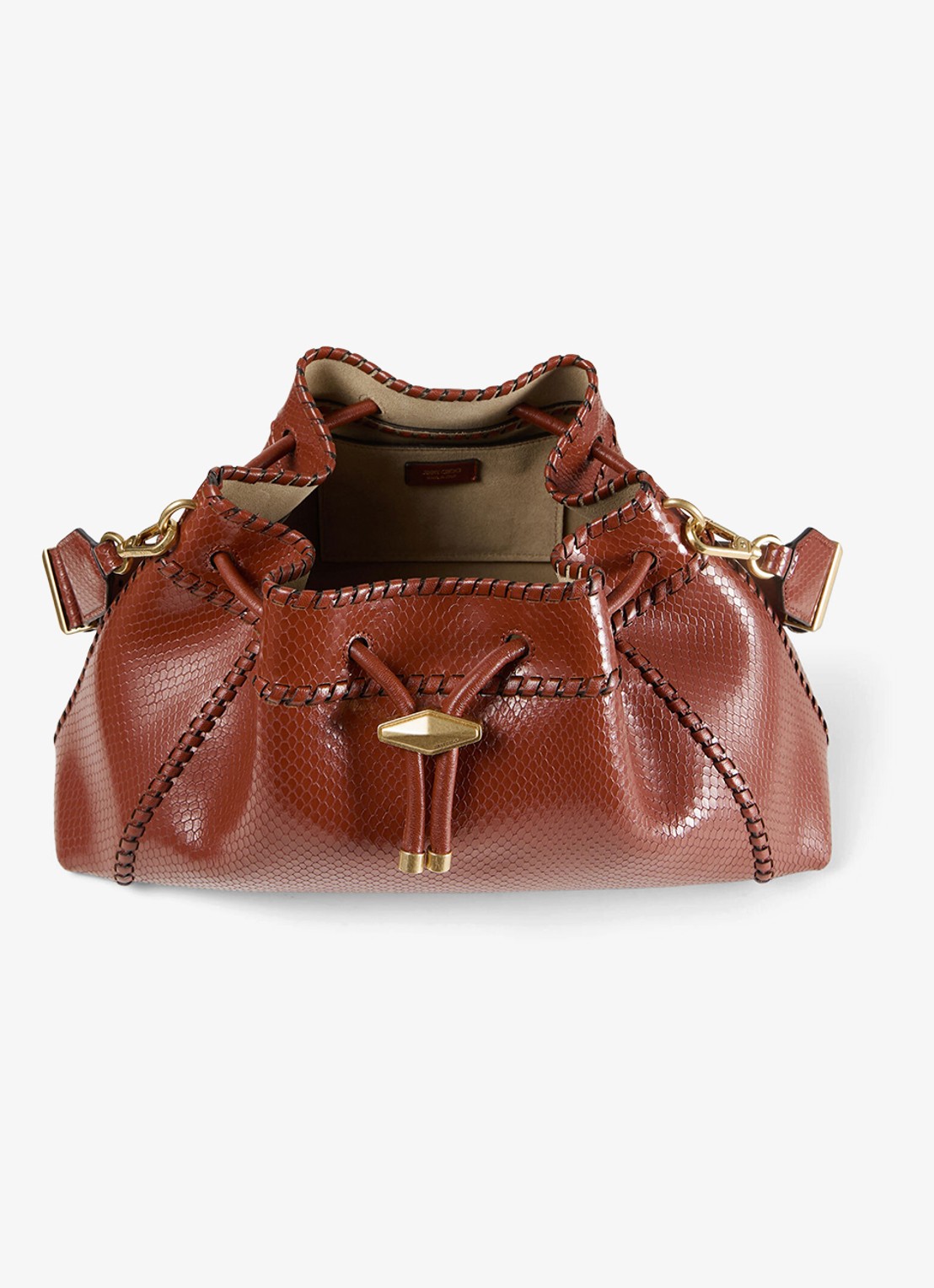 Jimmy Choo Cinch M schoudertas van leer met slangenstructuur - detail 3 cognac