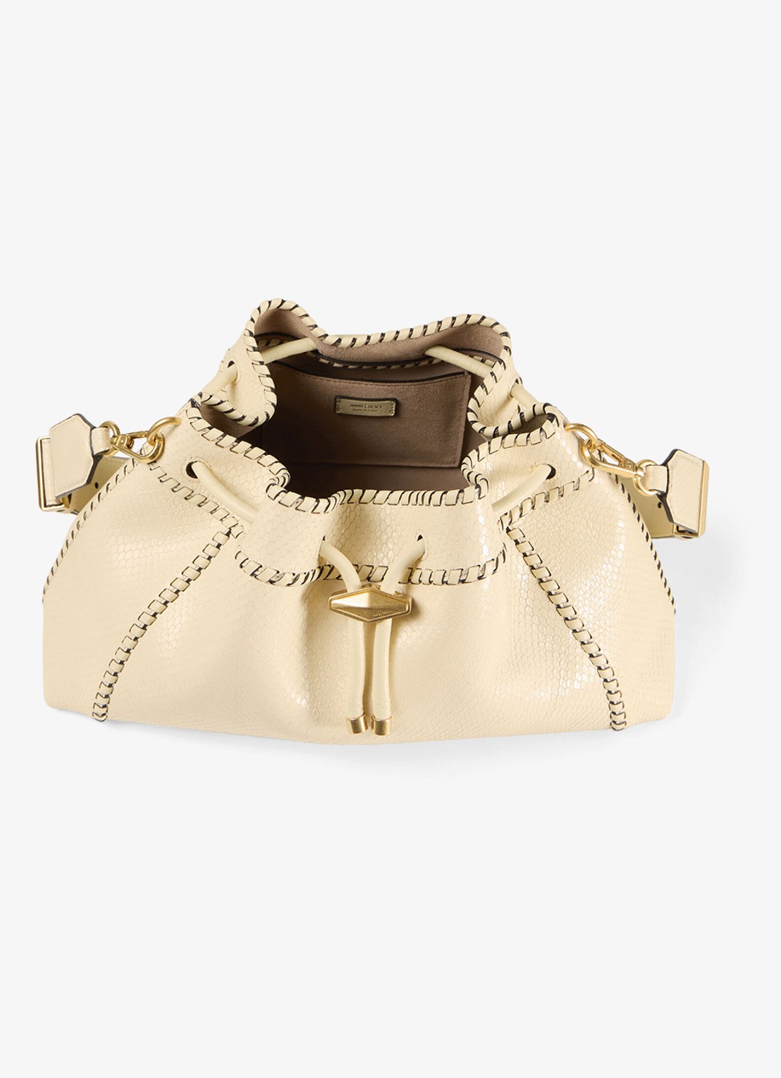 Jimmy Choo Cinch M schoudertas van leer - detail 3 creme