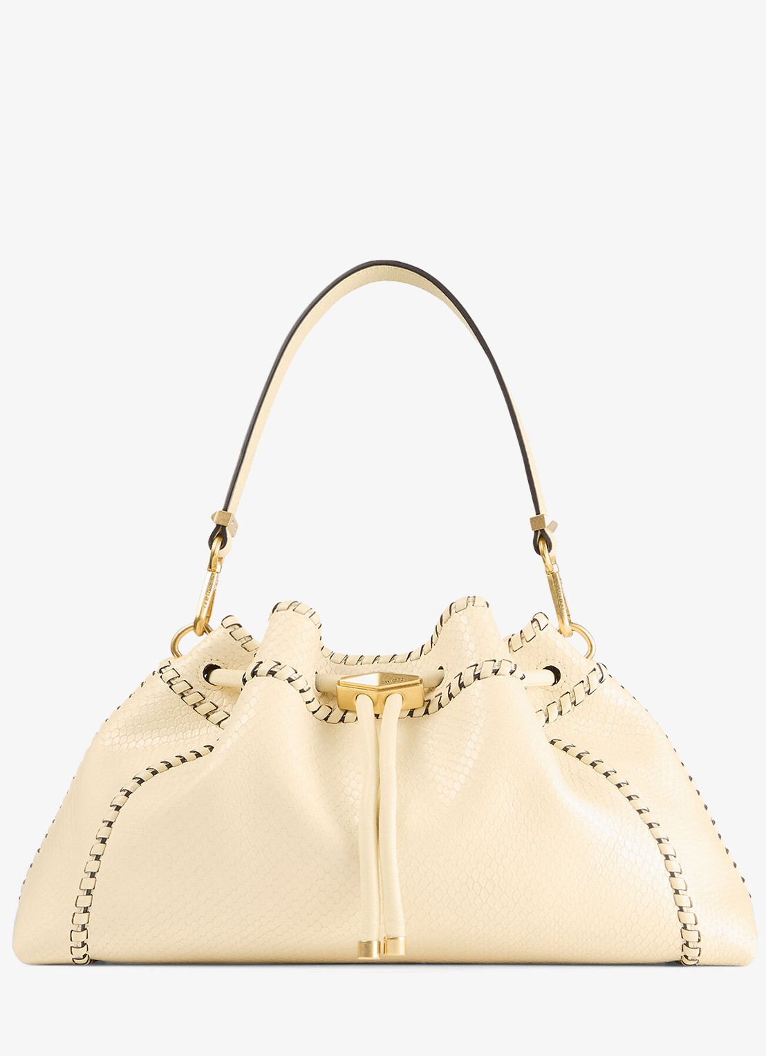 Jimmy Choo Cinch M schoudertas van leer - voorkant creme