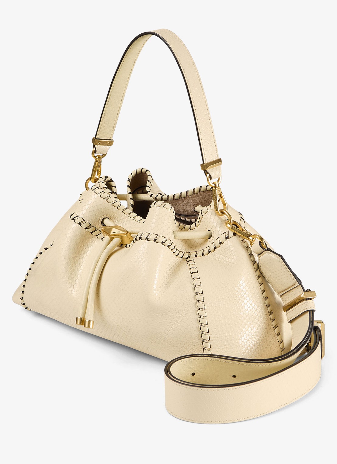 Jimmy Choo Cinch M schoudertas van leer - voorkant 2 creme