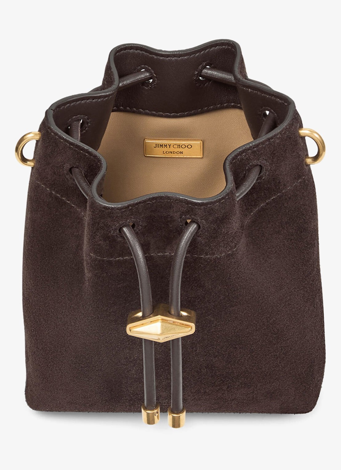 Jimmy Choo Cinch Mini handtas van kalfssuède - detail donkerbruin