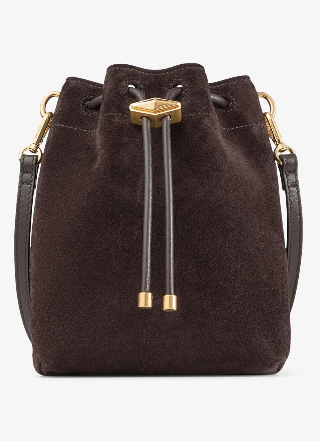 Jimmy Choo Cinch Mini handtas van kalfssuède - voorkant 4 donkerbruin