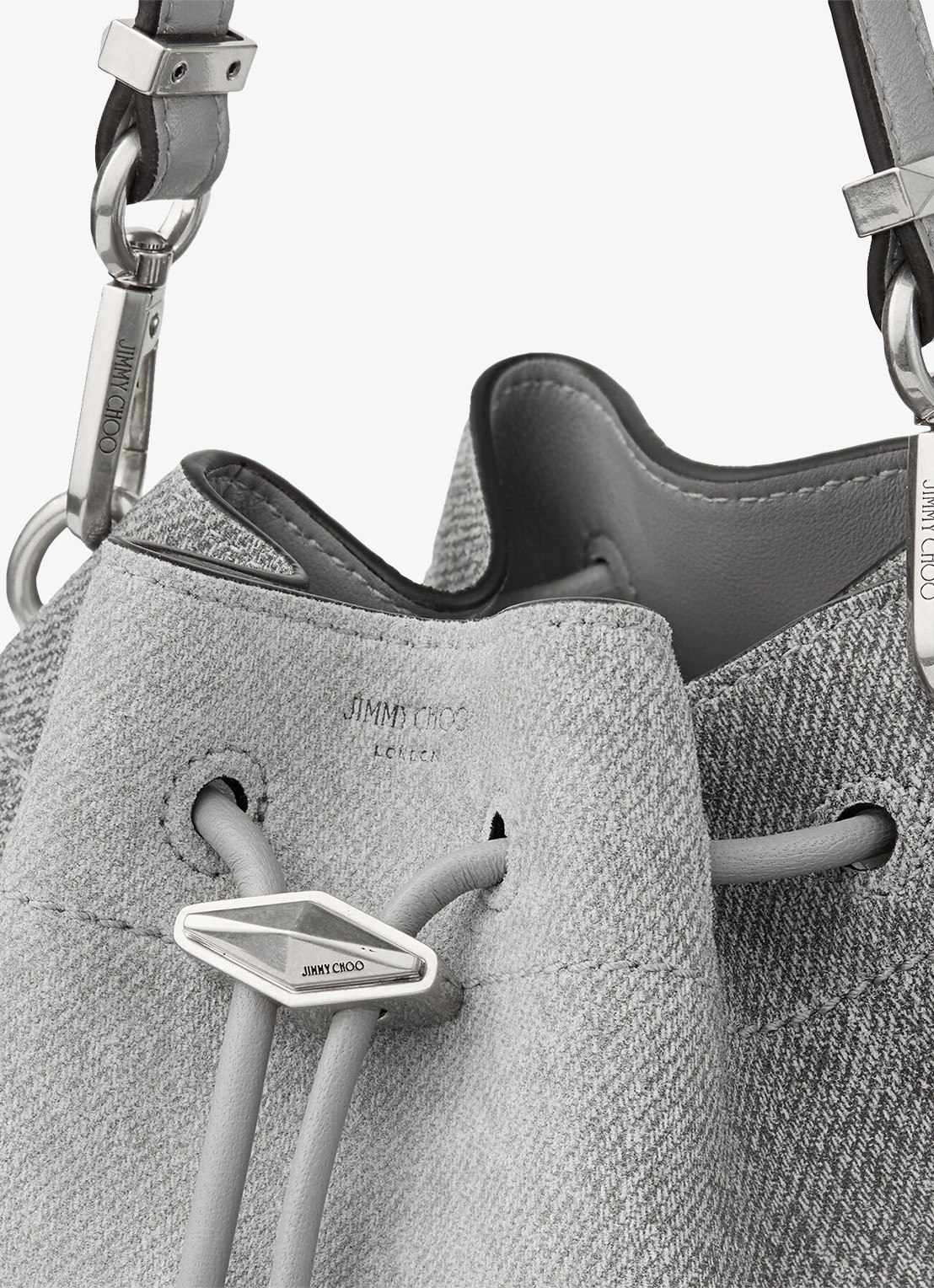Jimmy Choo Cinch S schoudertas van suède - detail 4 grijs