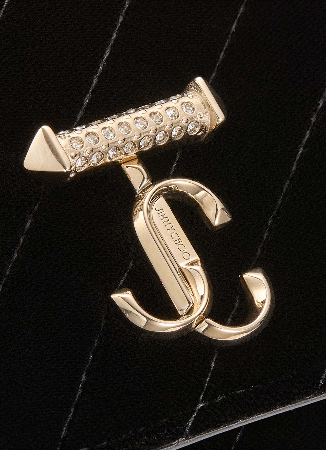 Jimmy Choo Curve clutch van fluweel met afneembare schouderriem - detail 4 zwart