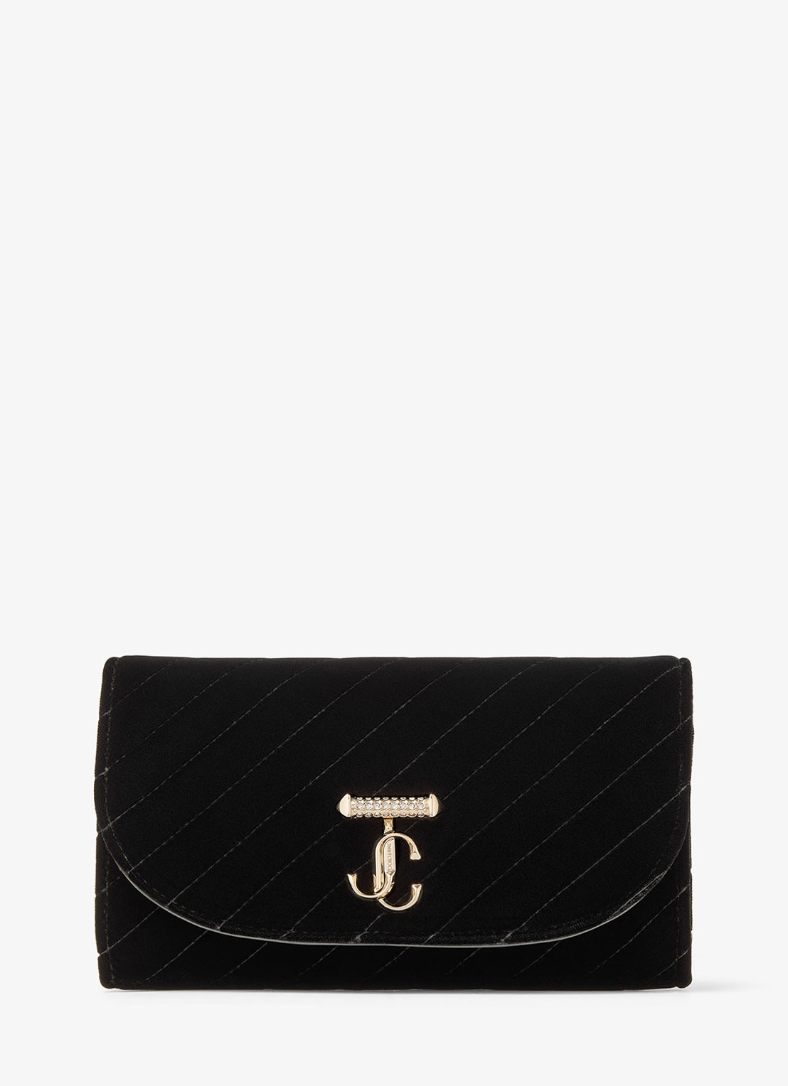 Jimmy Choo Curve clutch van fluweel met afneembare schouderriem - voorkant zwart