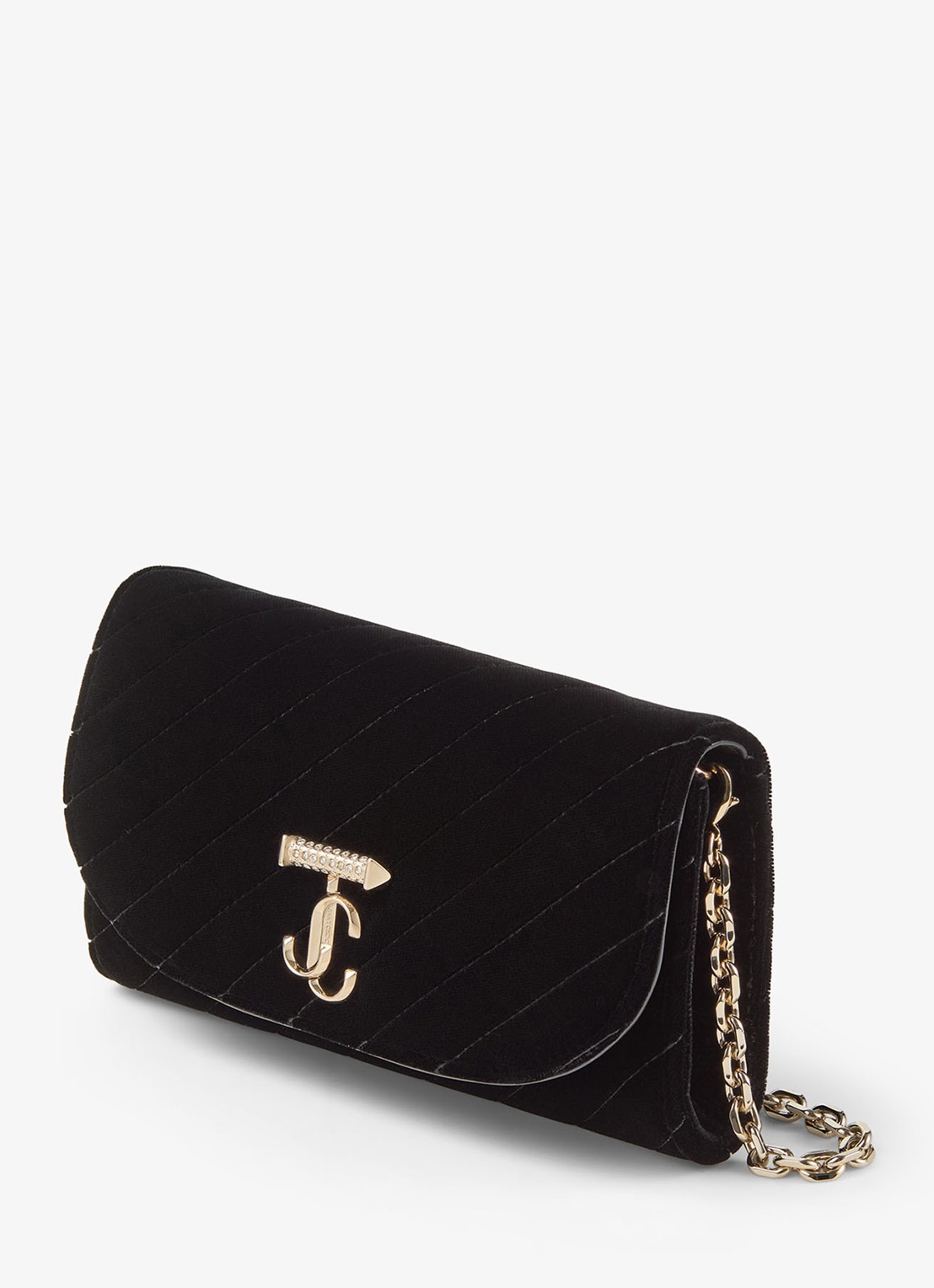 Jimmy Choo Curve clutch van fluweel met afneembare schouderriem - voorkant 2 zwart
