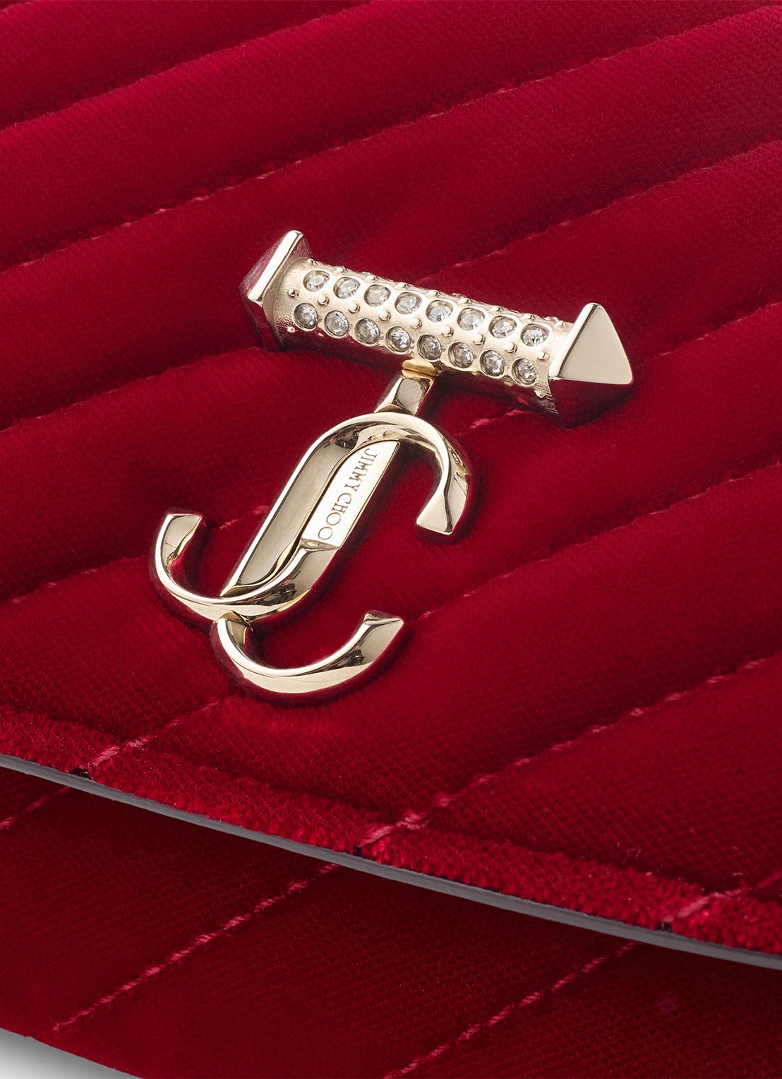 Jimmy Choo Curve clutch van fluweel met afneembare schouderriem - detail 2 rood