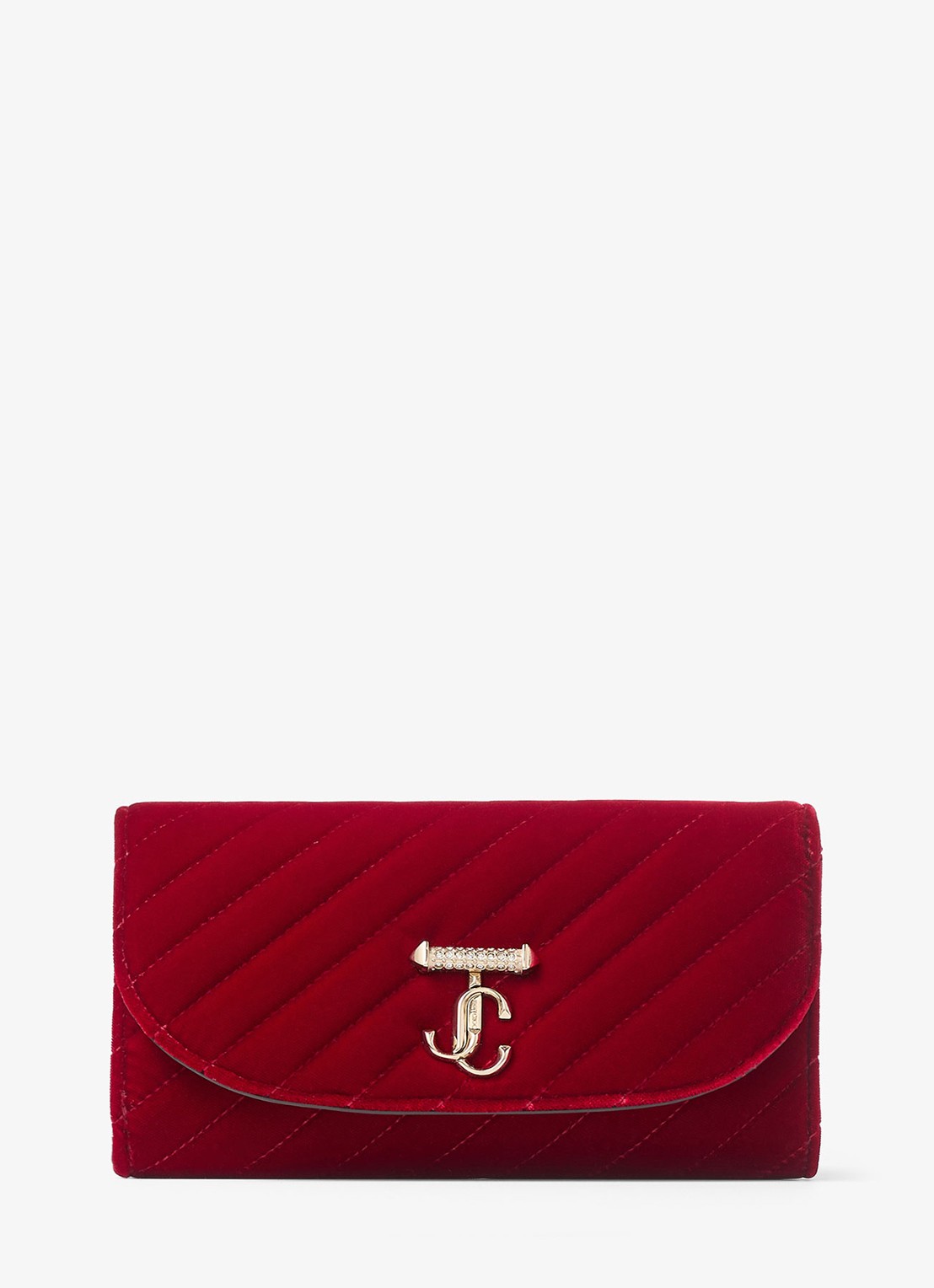 Jimmy Choo Curve clutch van fluweel met afneembare schouderriem - voorkant 4 rood