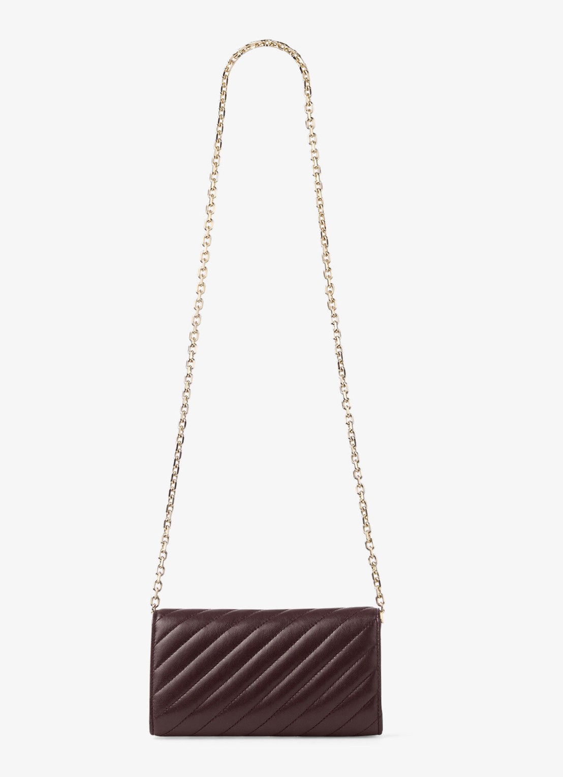 Jimmy Choo Curve clutch van lamsleer met afneembare schouderriem - achterkant deep merlot