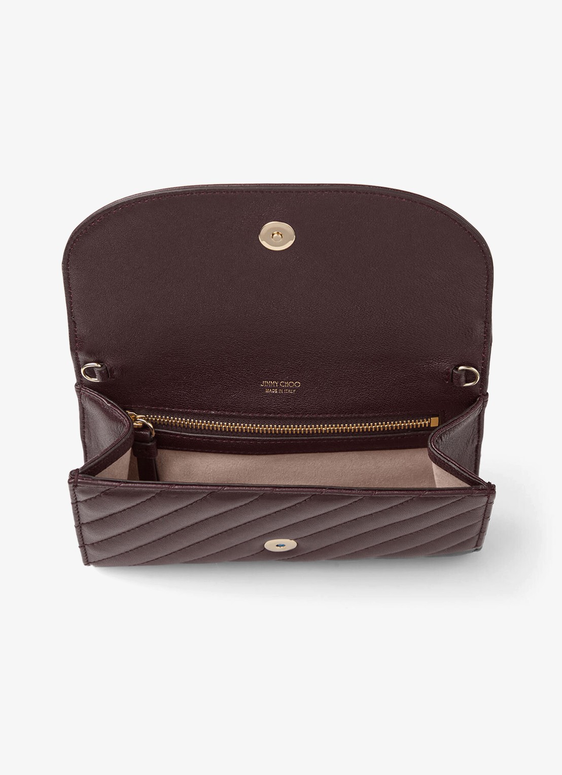 Jimmy Choo Curve clutch van lamsleer met afneembare schouderriem - detail 4 deep merlot